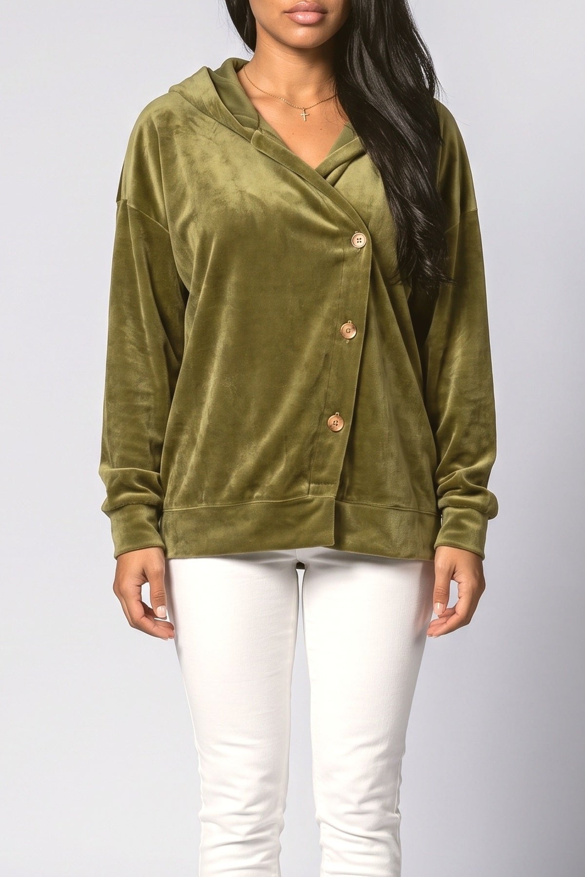 Green Asymmetric Hoodie, fabric detail