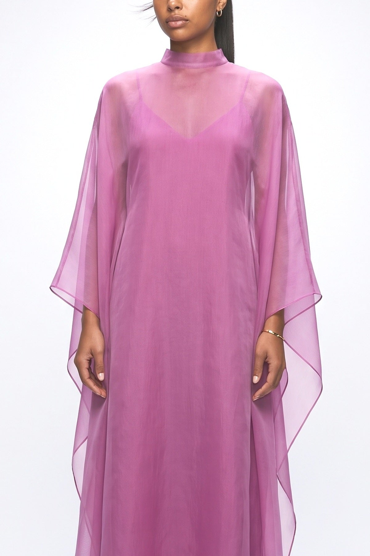 Pink Sheer Cape Maxi Dress, fabric detail