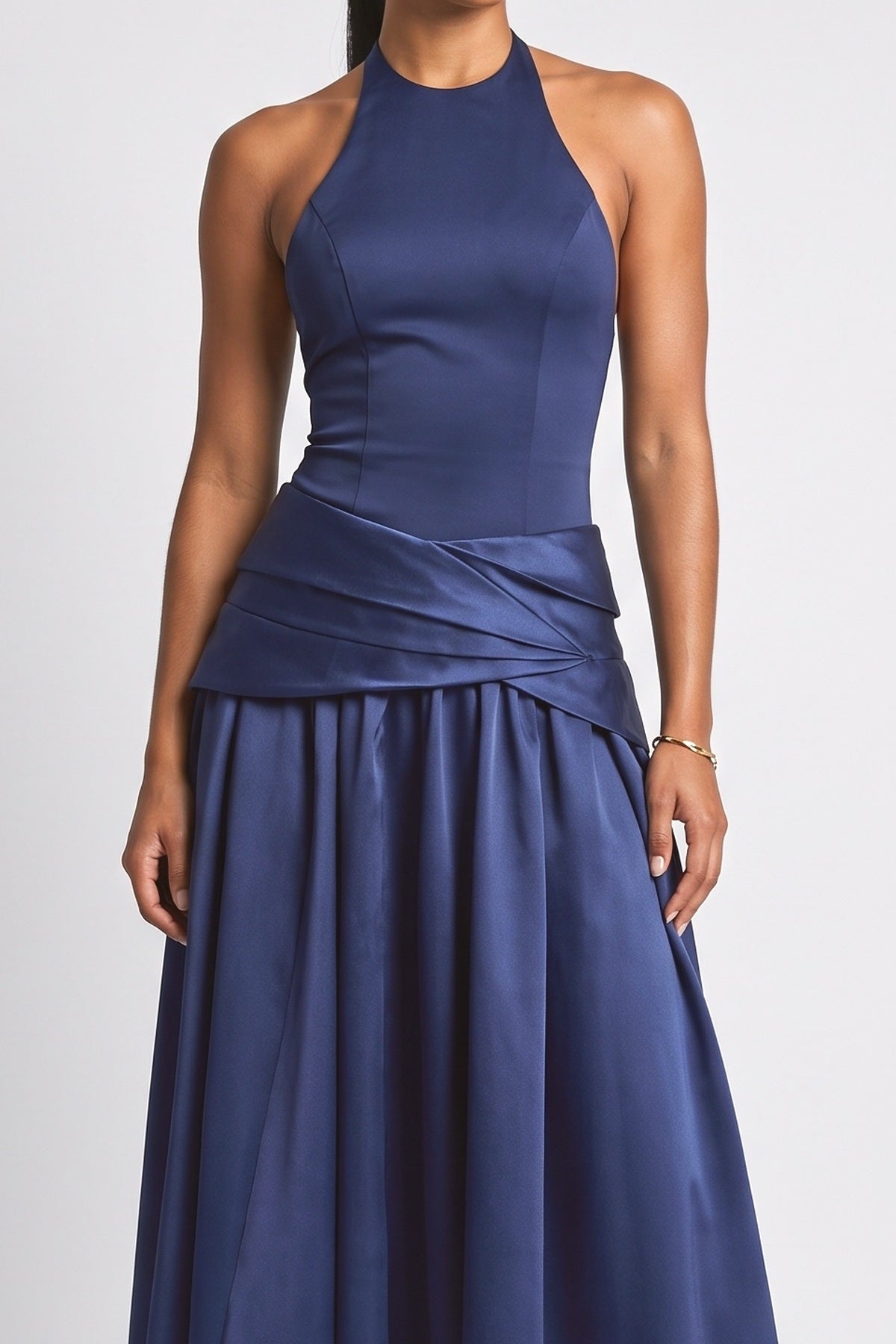 Satin Halter Neck Draped Outfit Set, fabric detail