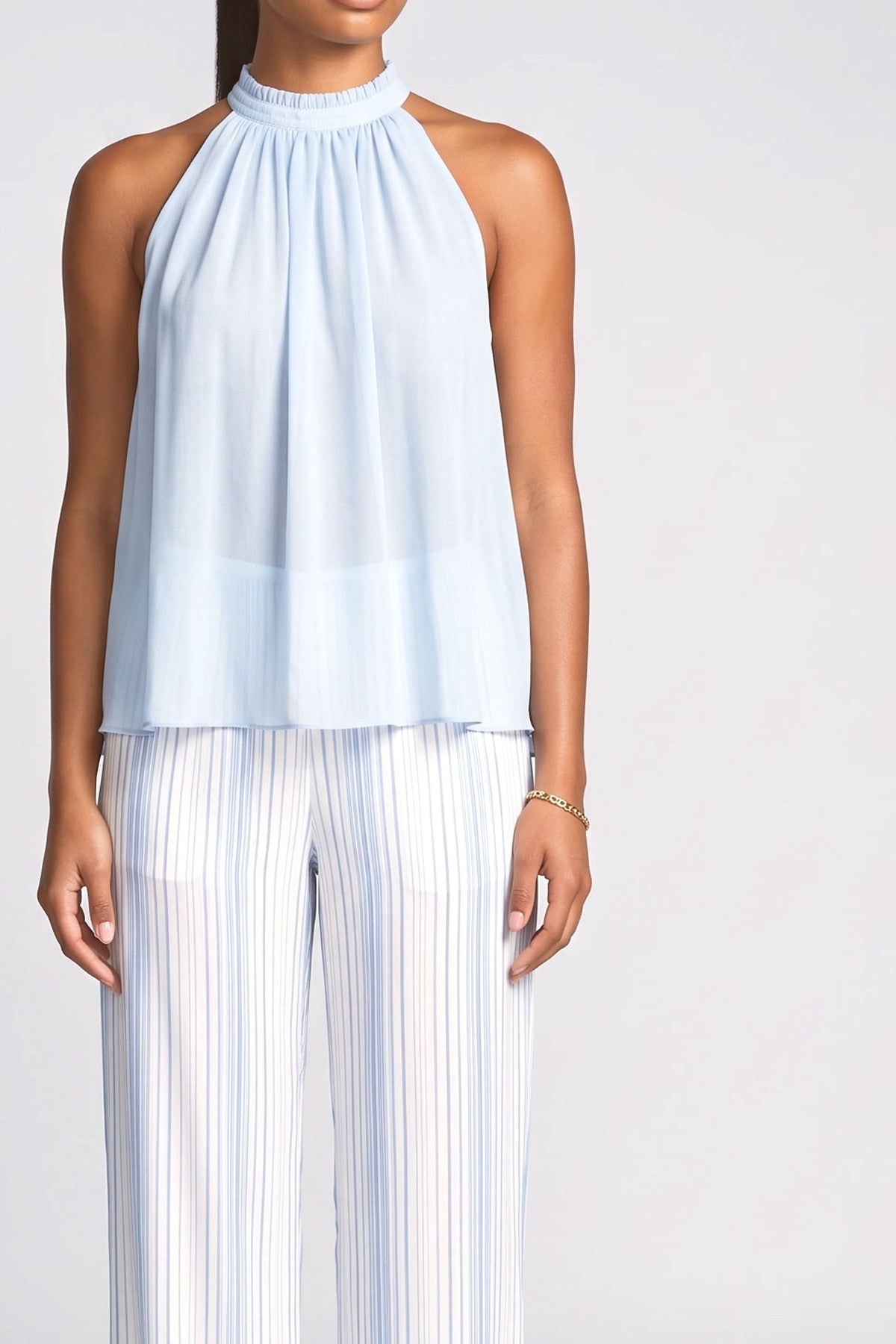 Blue Striped Sleeveless Outfit Set, fabric detail