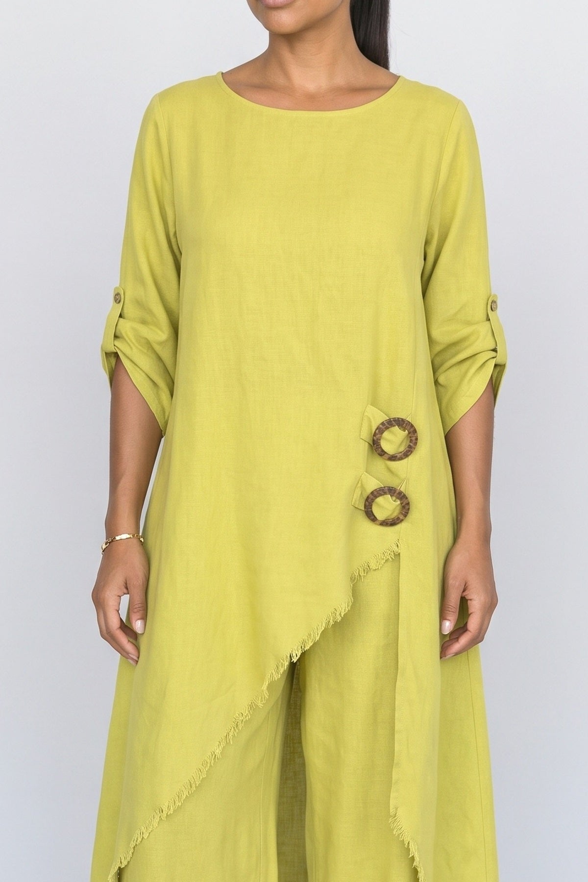 Linen Asymmetric Two Piece Outfit, fabric detail