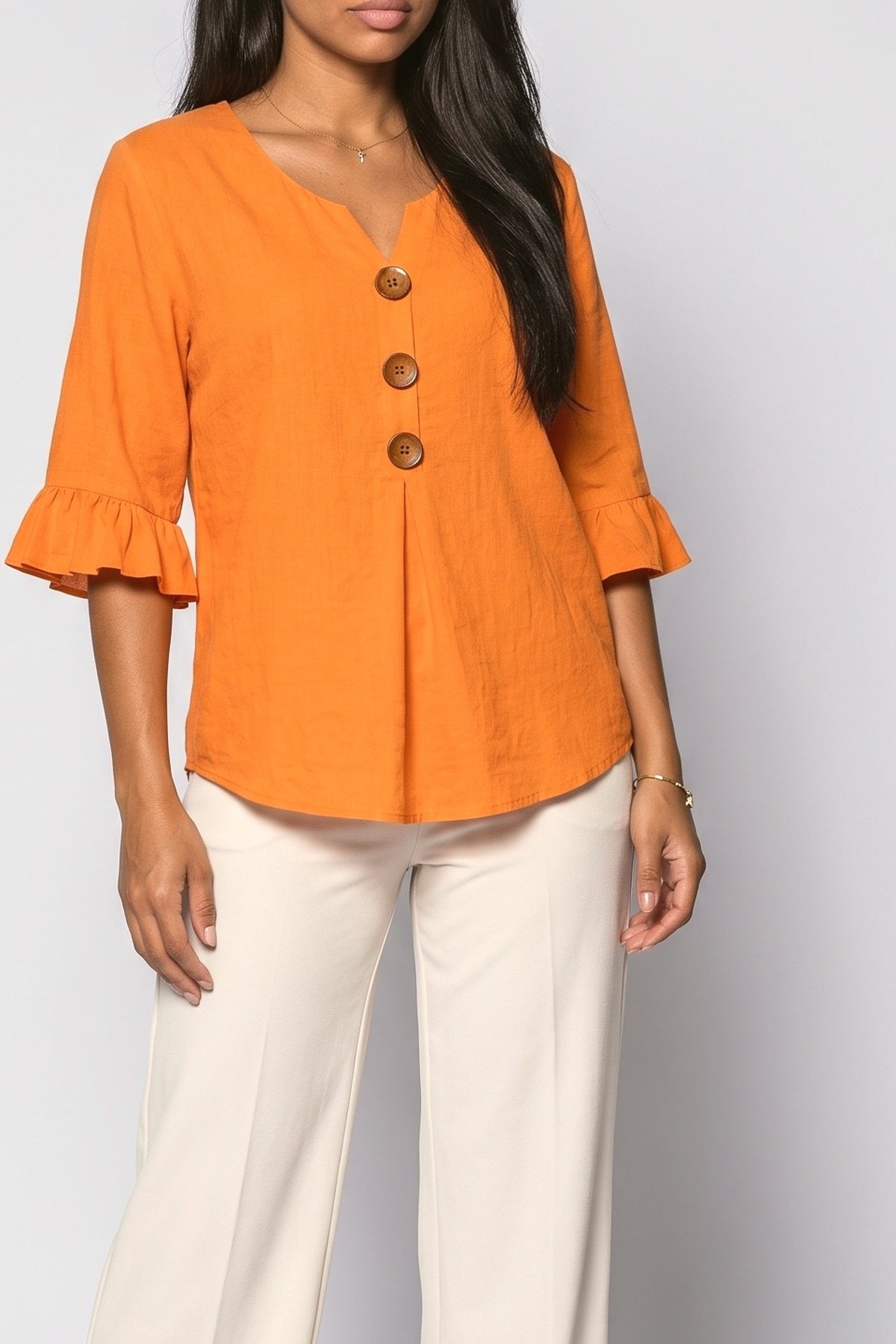V-Neck Ruffle Blouse, fabric detail