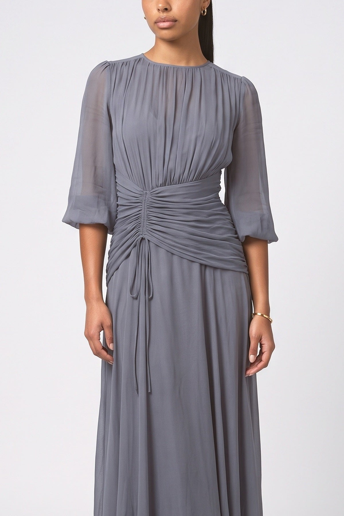 Blue High Neck Maxi Dress, fabric detail
