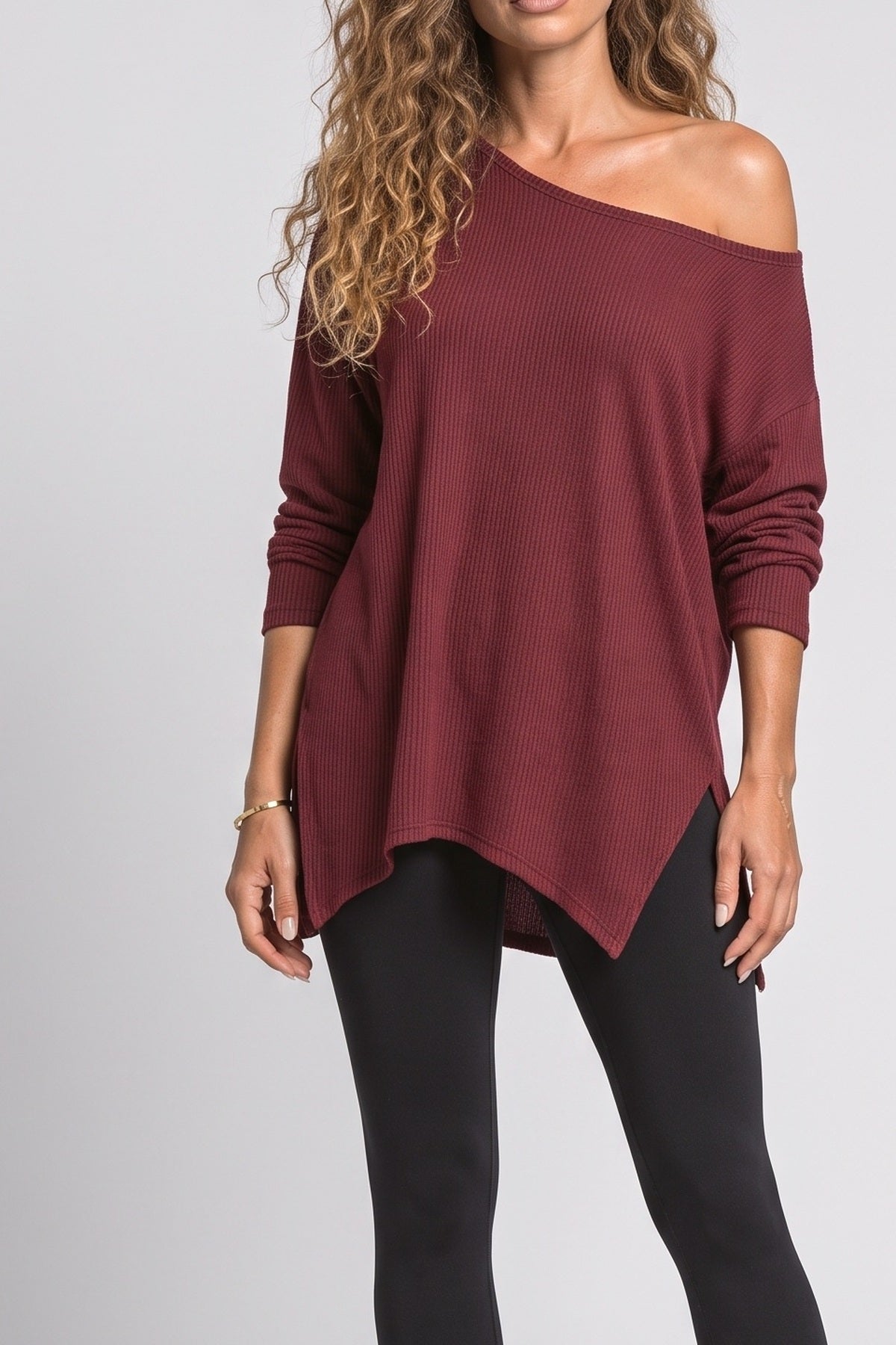 Off-Shoulder Slit Blouse, fabric detail