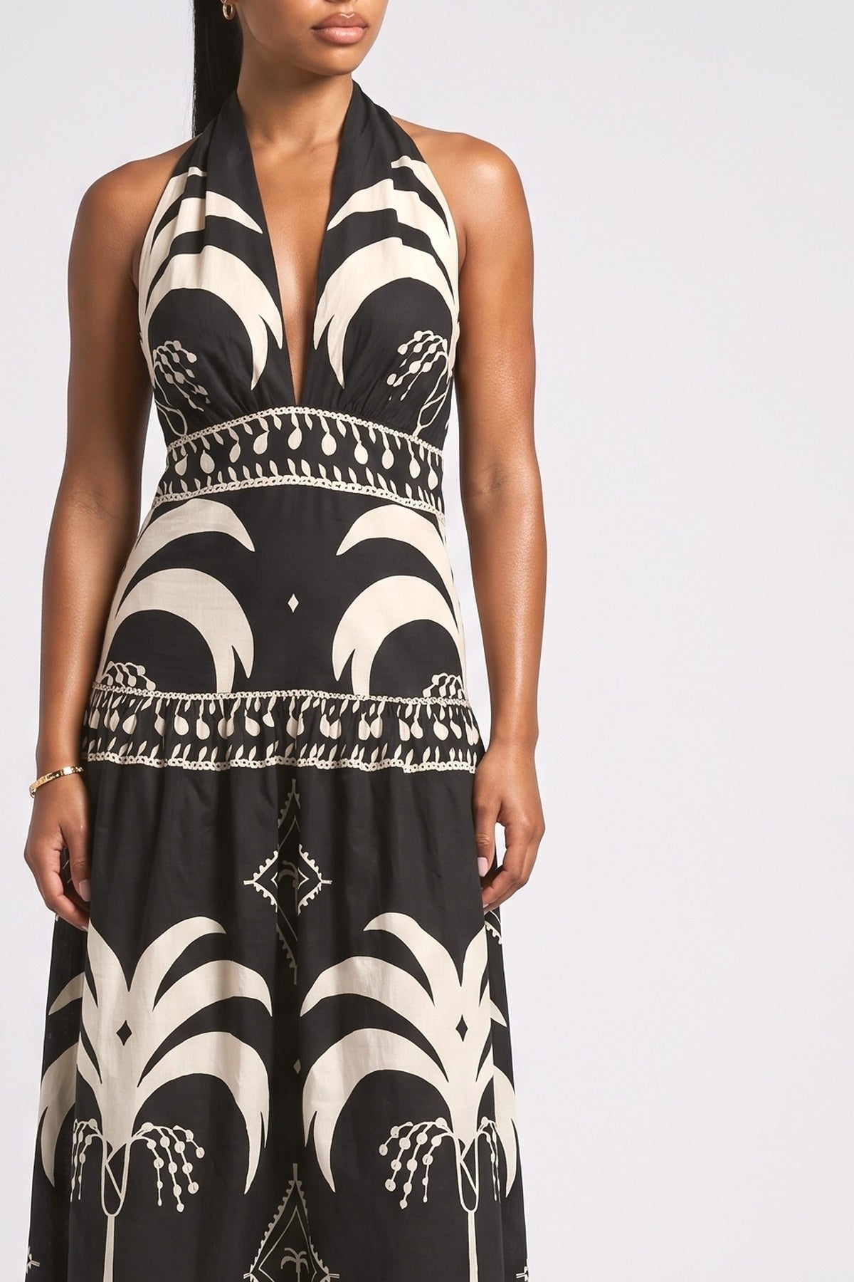Black Halter Neck Maxi Dress, fabric detail