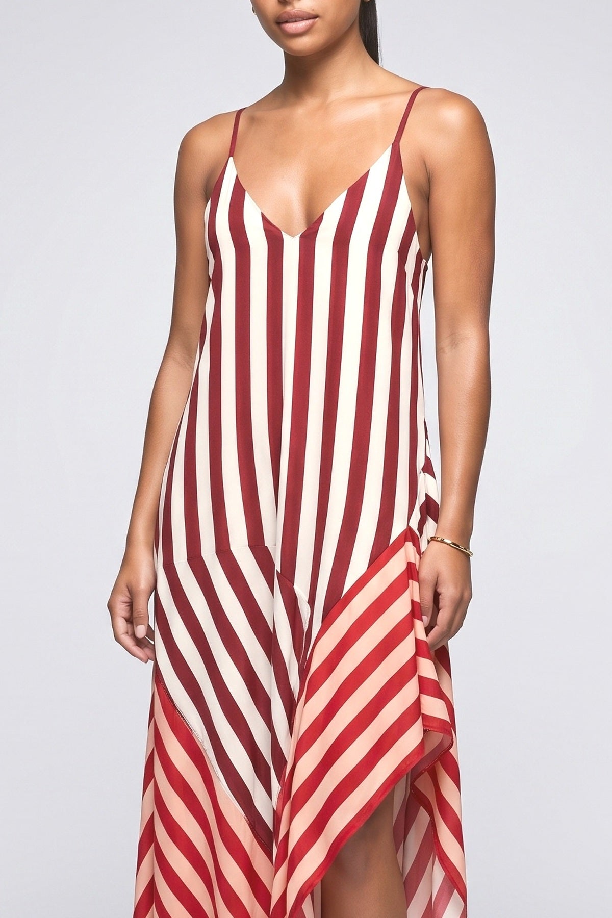 Burgundy Striped Asymmetric Maxi Dress, fabric detail