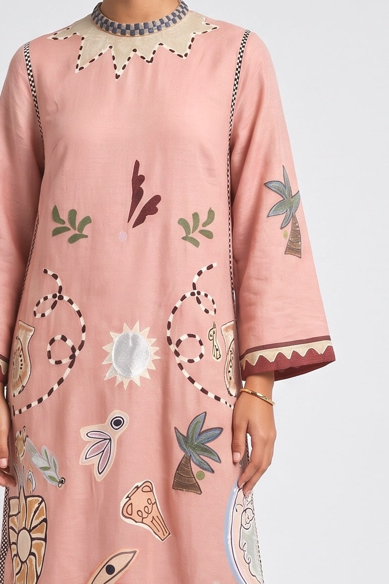 Pink Abstract Maxi Dress, fabric detail
