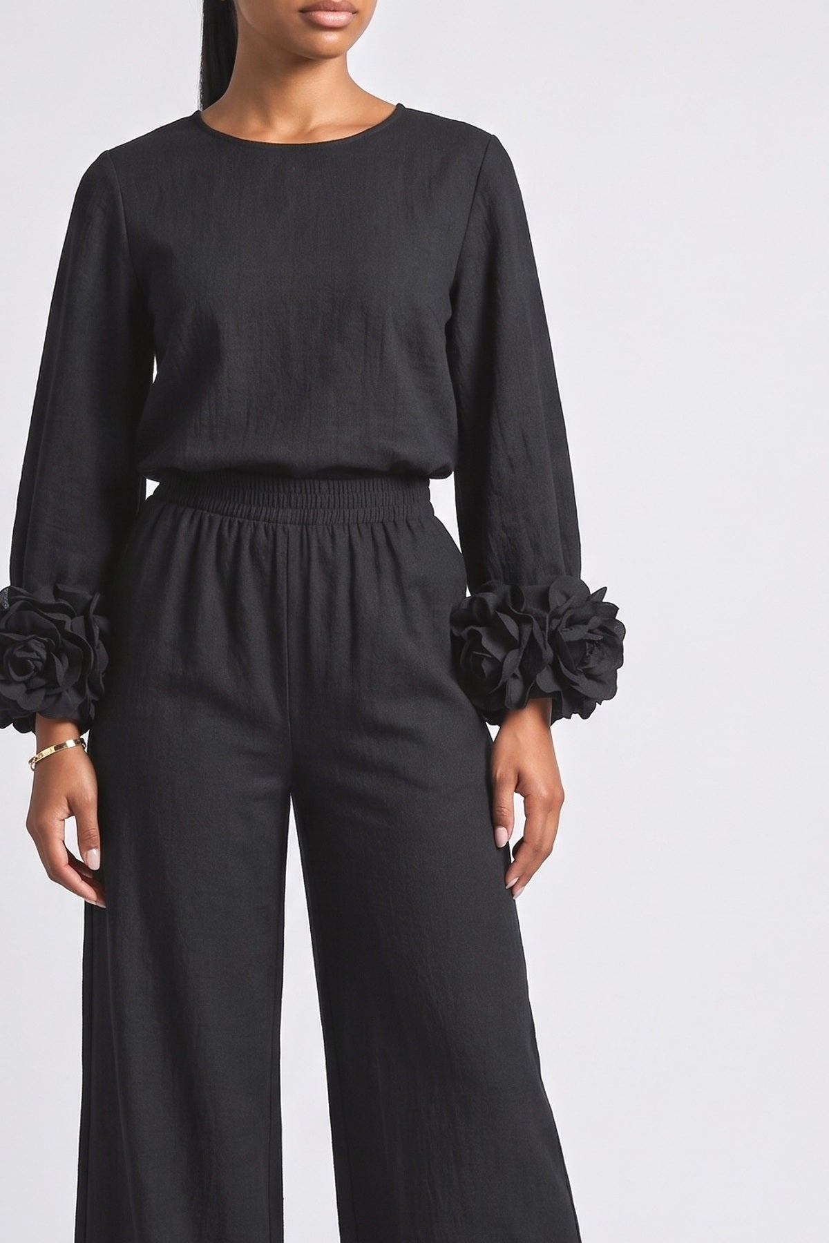 Floral Long Sleeve Outfit Set, fabric detail