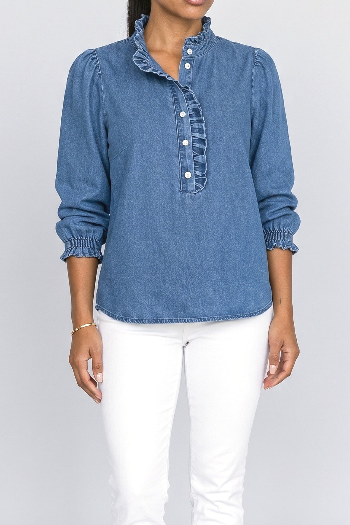 Puff Sleeve Ruffle Blouse, fabric detail