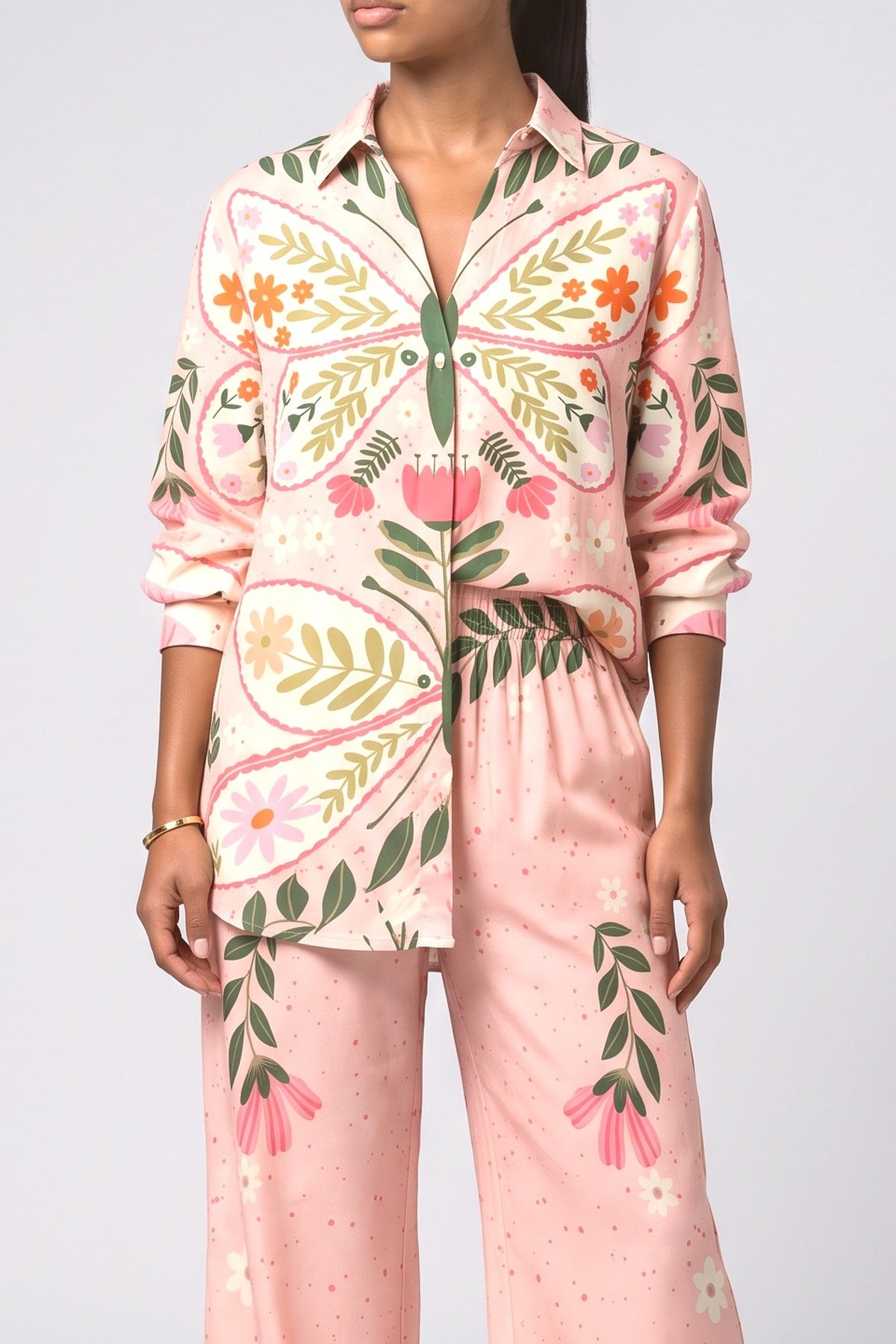 Pink Floral Outfit Set, fabric detail