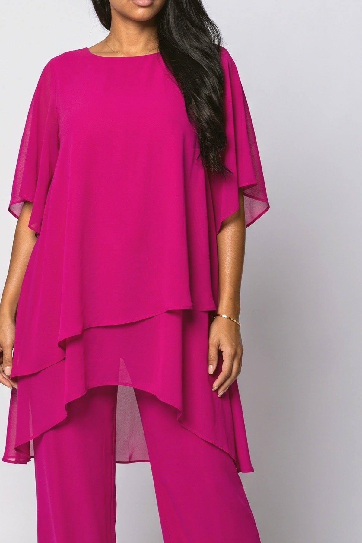 Chiffon Asymmetric Two Piece Outfit, fabric detail