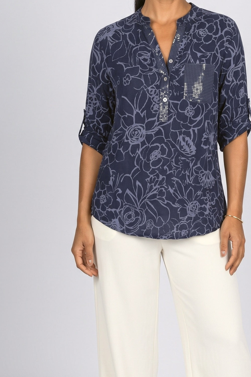 Sequin Floral Blouse, fabric detail