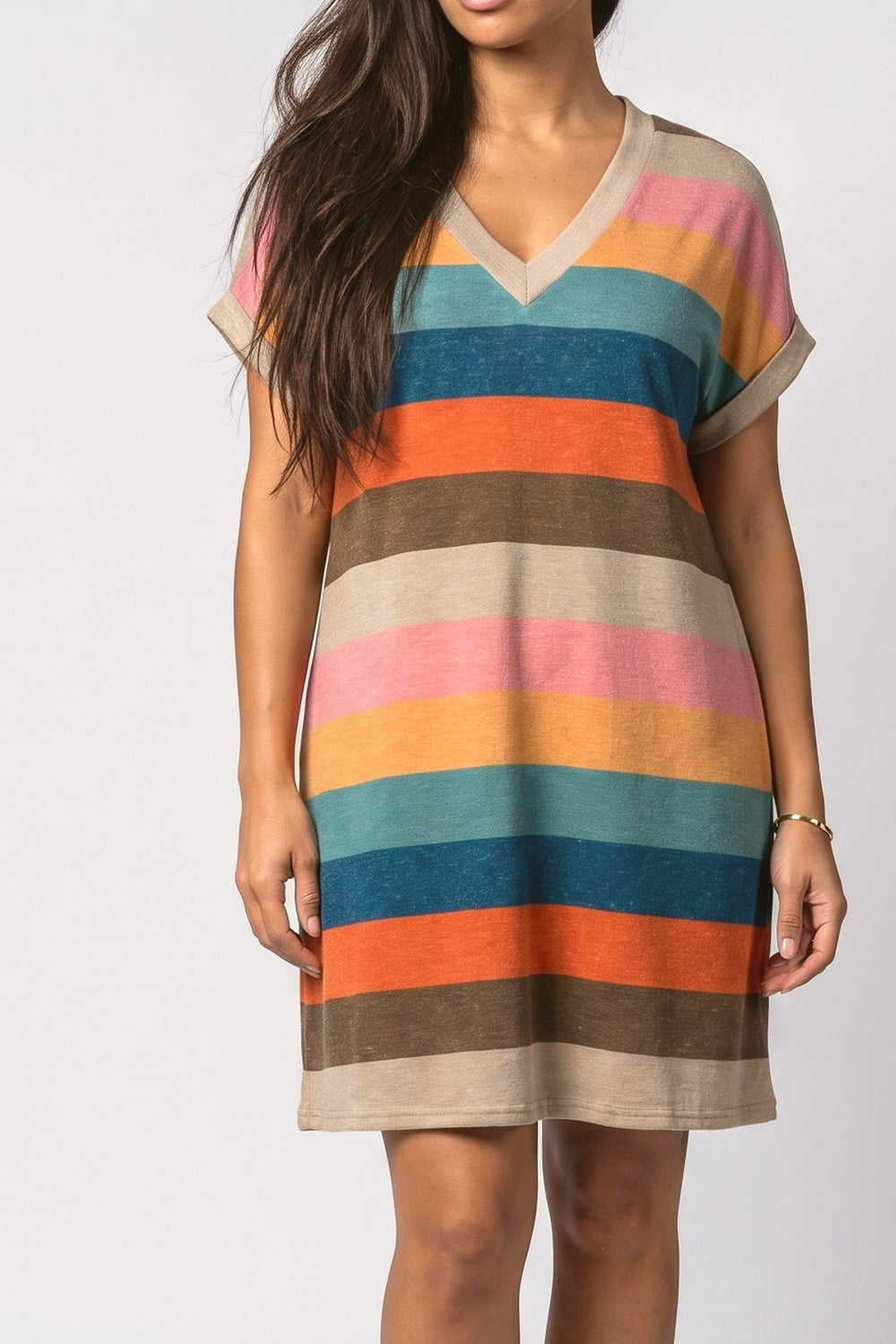 Knit V-Neck Striped Summer Dress, fabric detail