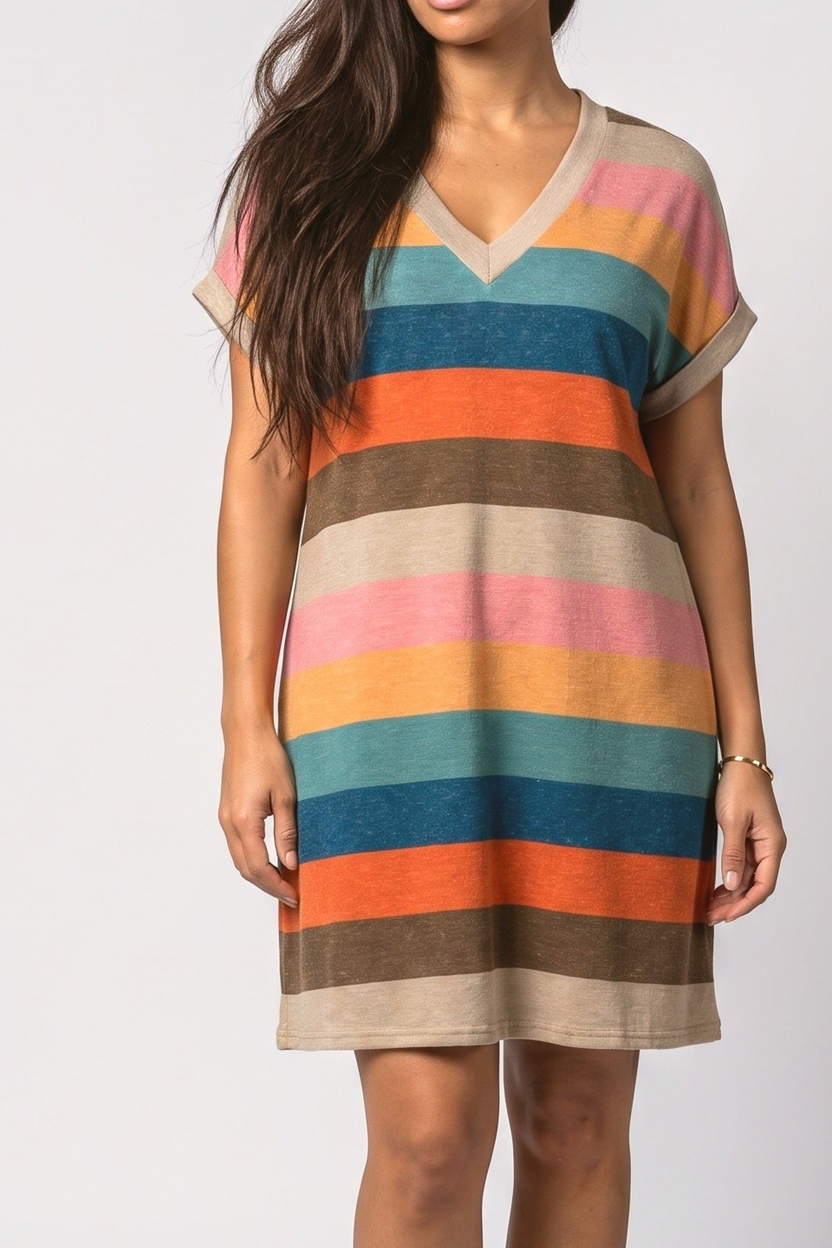 Knit V-Neck Striped Summer Dress, fabric detail