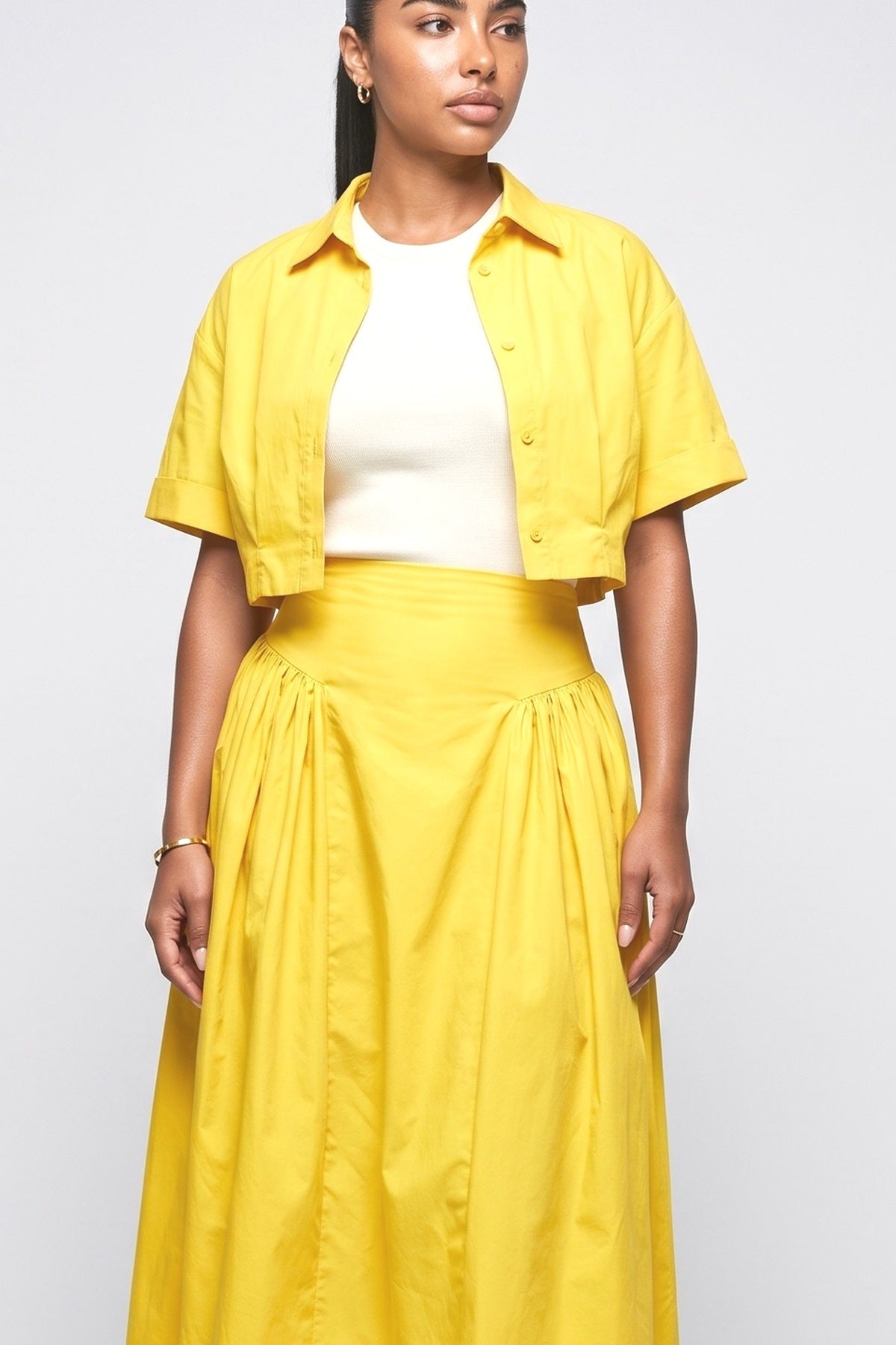 Yellow Ruched Skirt, fabric detail