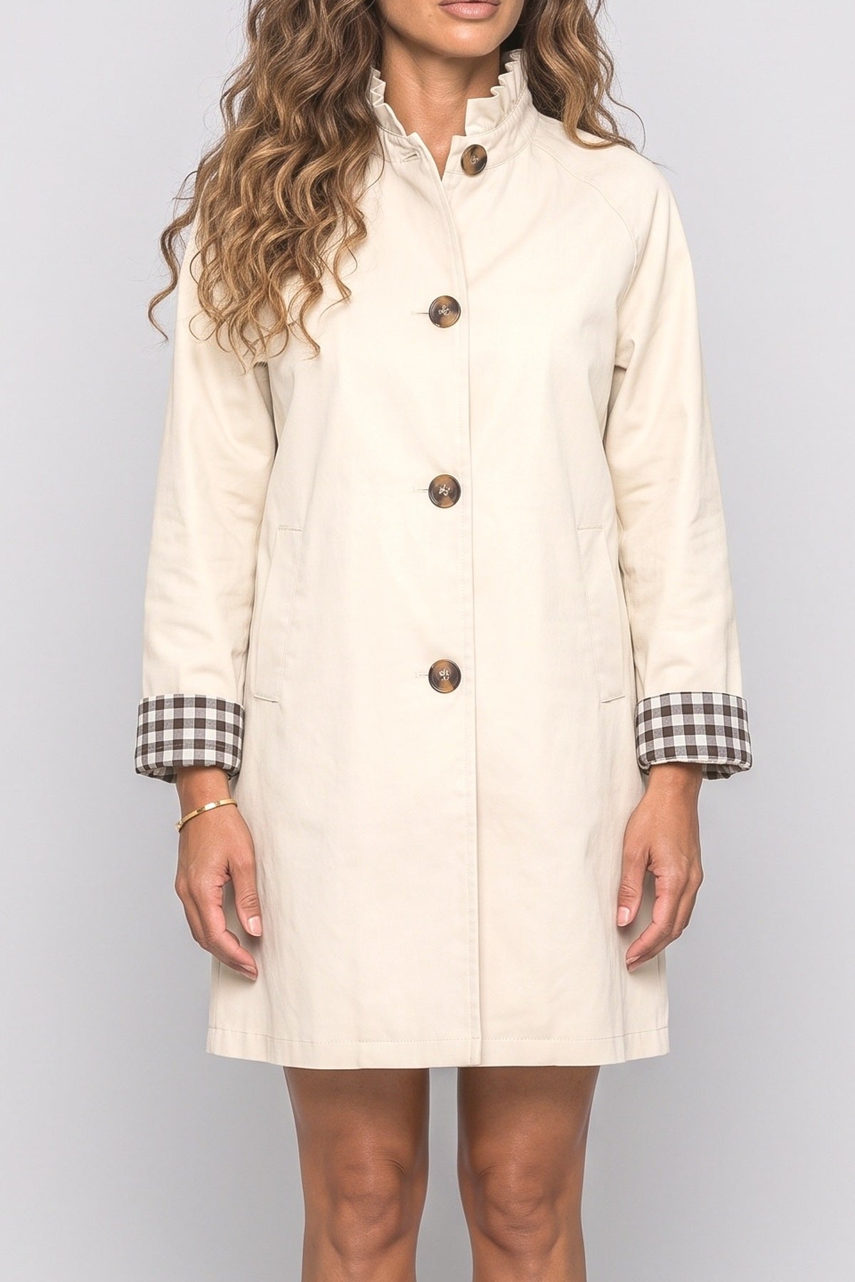 Plaid Ruffle Trench Coat, fabric detail