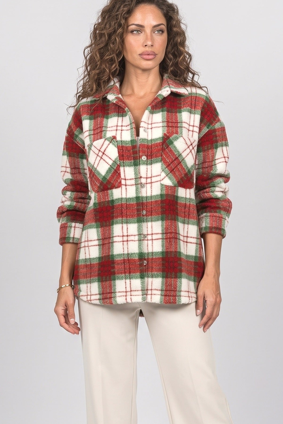Plaid Oversized Fleece Jacket, fabric detail