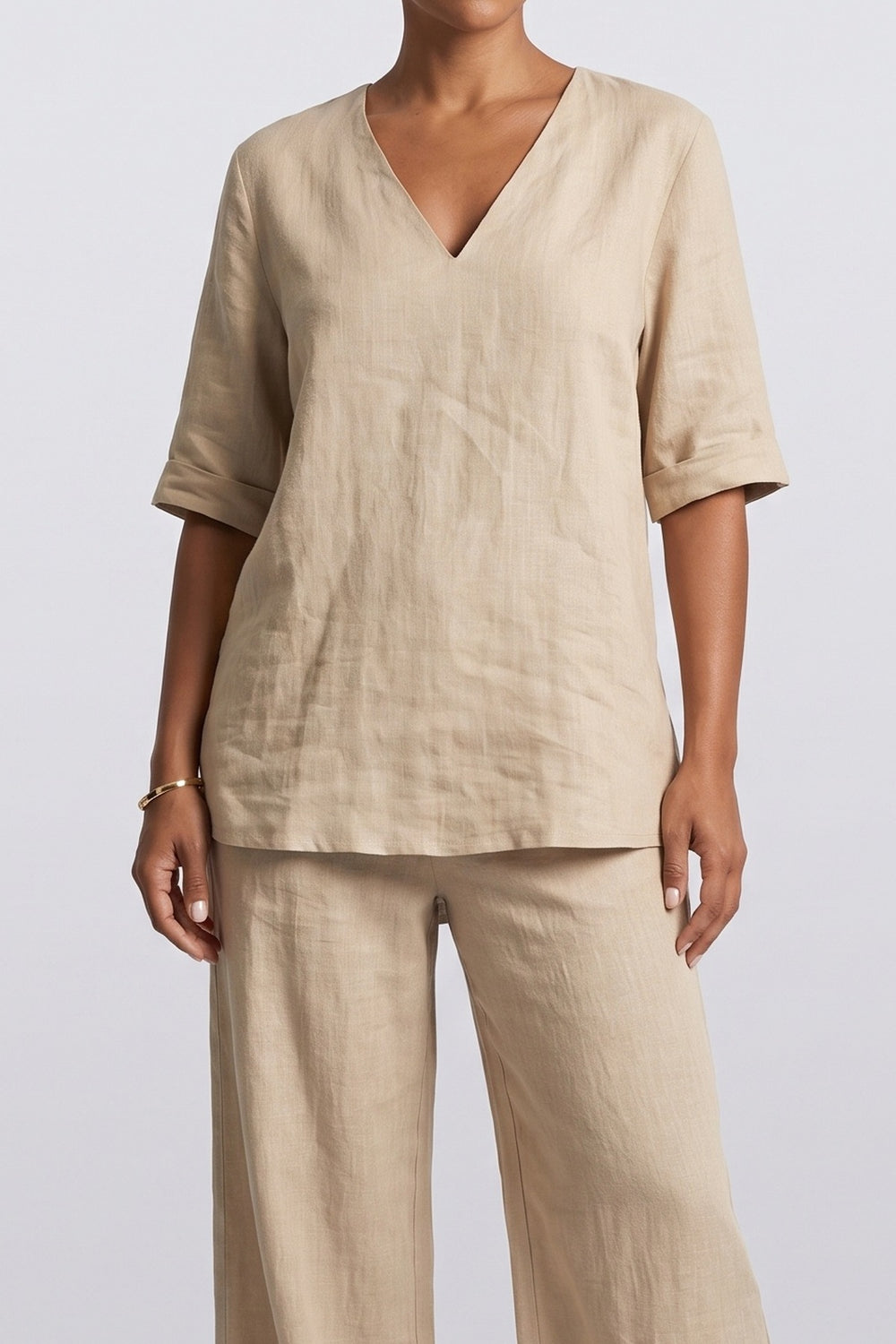 Linen Asymmetric Co Ord Set, fabric detail