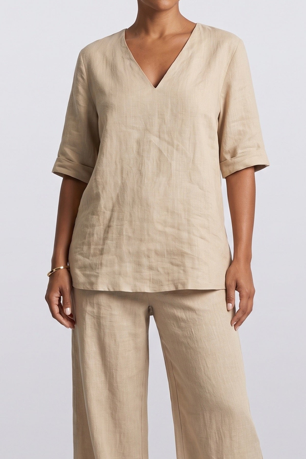 Linen Asymmetric Co Ord Set, fabric detail