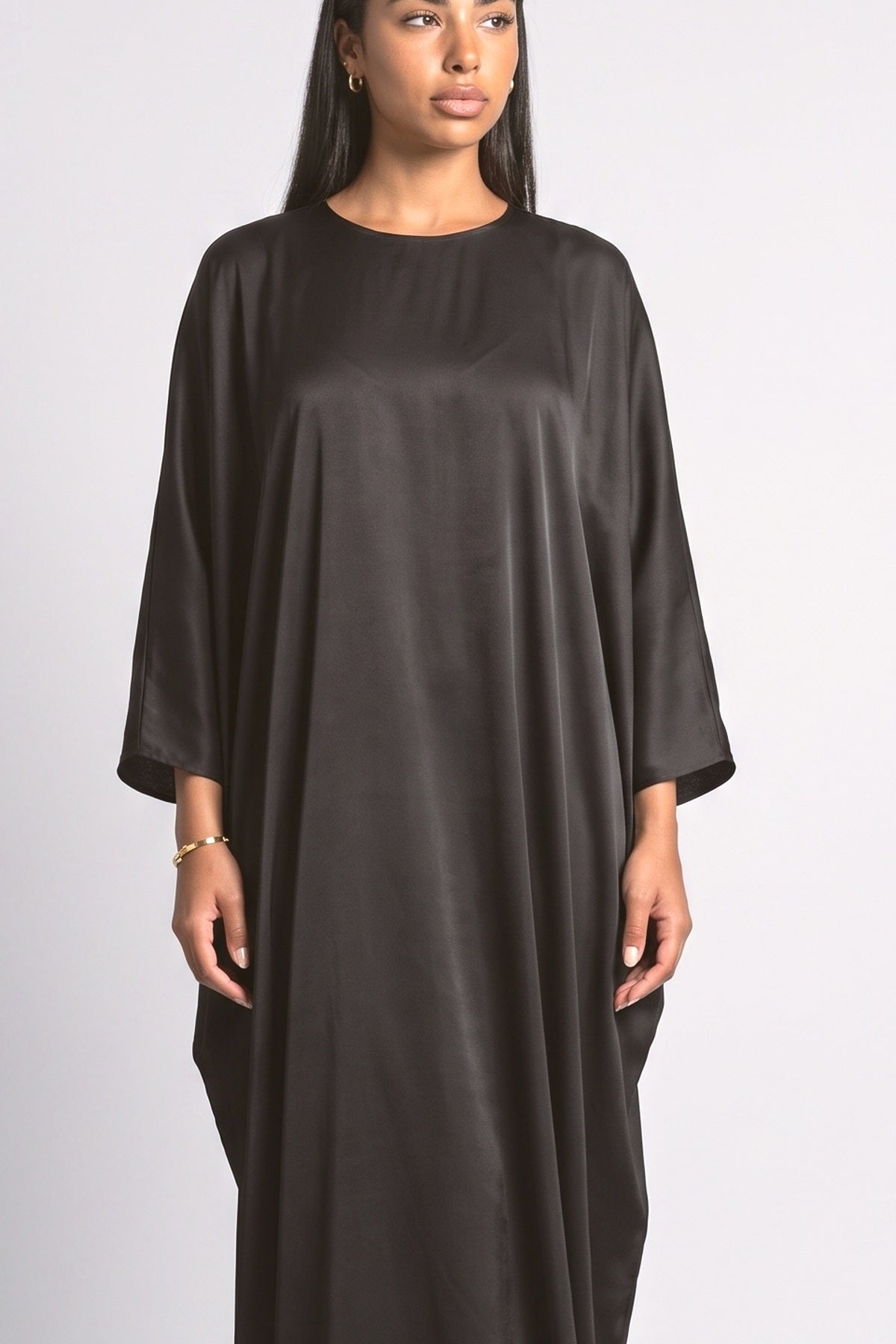 Shimmer Satin Batwing Sleeve Kaftan Maxi Dress, fabric detail