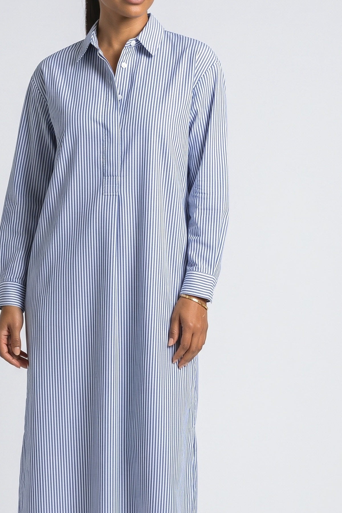 Blue Striped Long Sleeve Midi Dress, fabric detail
