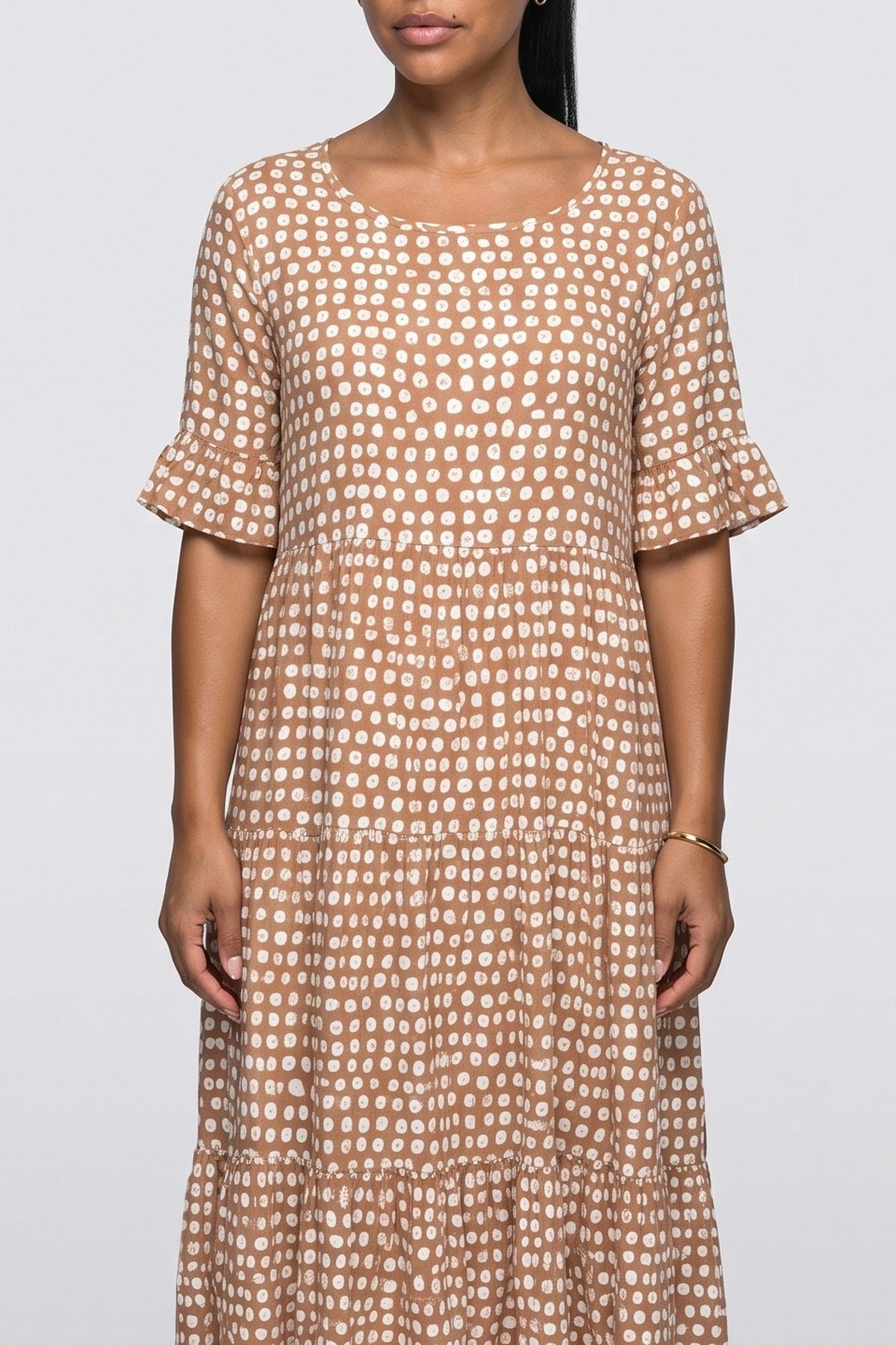 Polka Dot Tiered Midi Dress, fabric detail