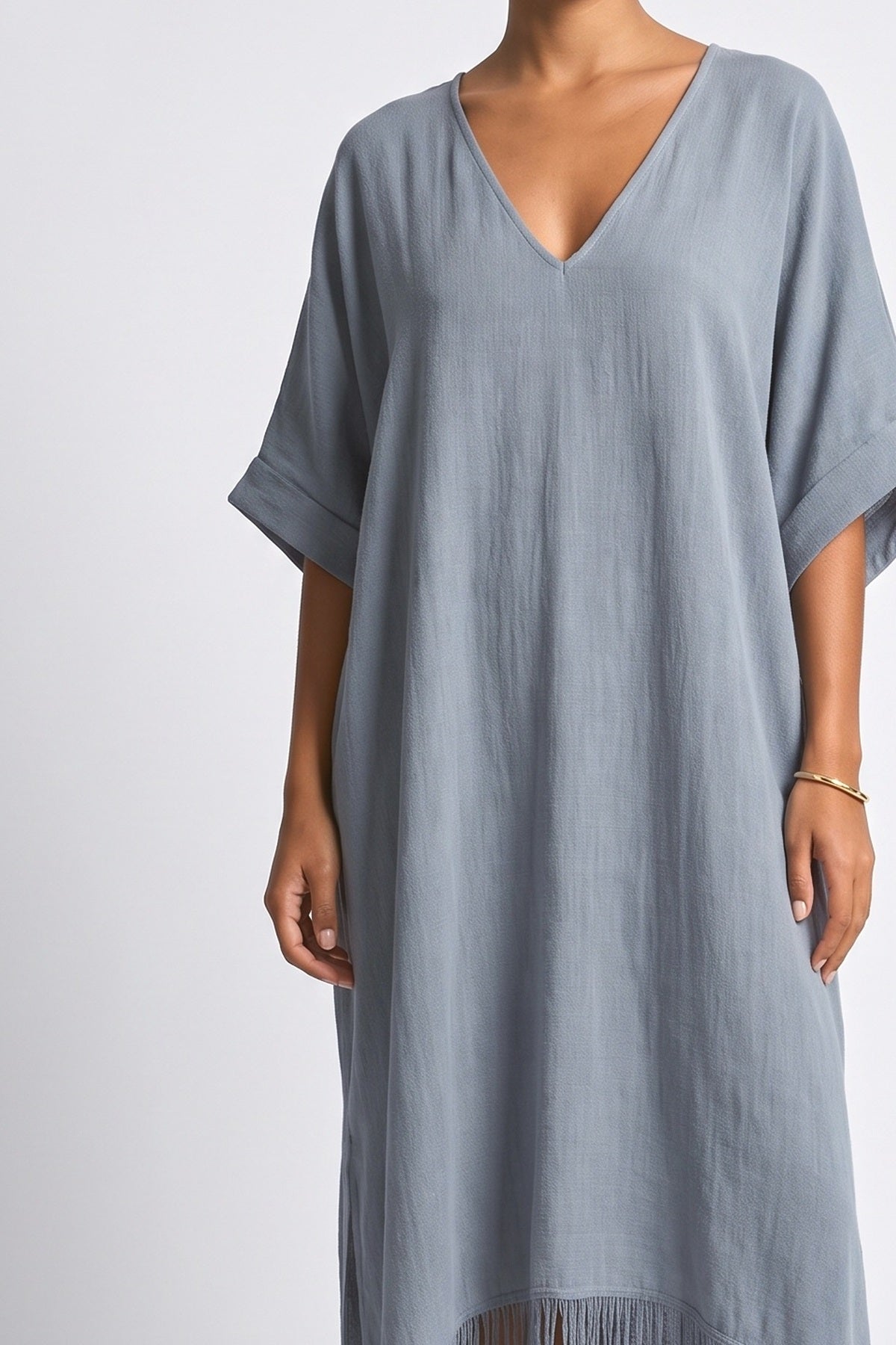 V-Neck Tassel Design Maxi Dress, fabric detail