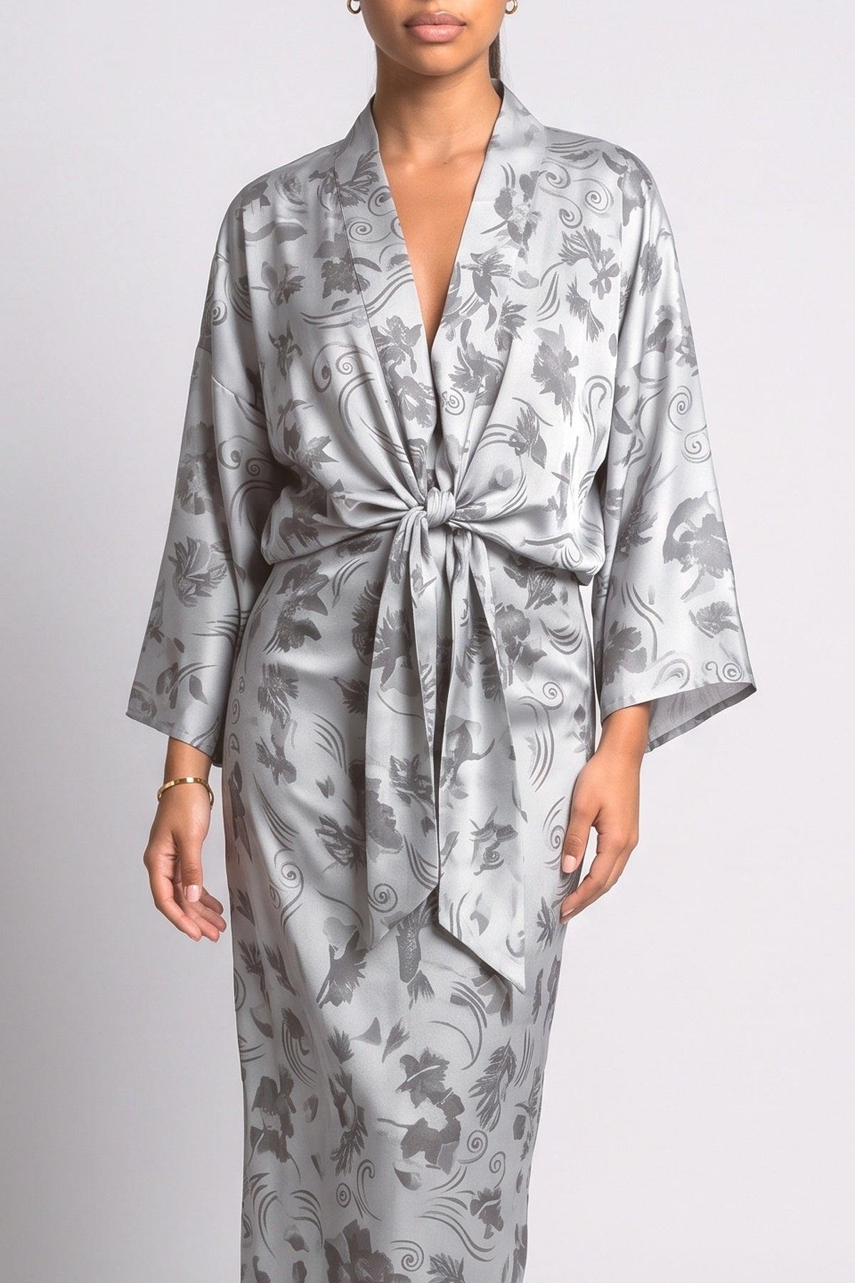 Print V-Neck Slit Maxi Dress, fabric detail