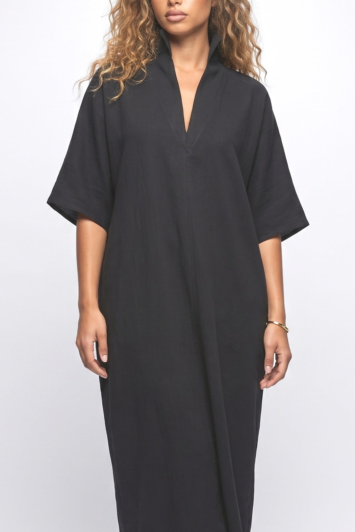High Neck Batwing Sleeve Maxi Dress, fabric detail