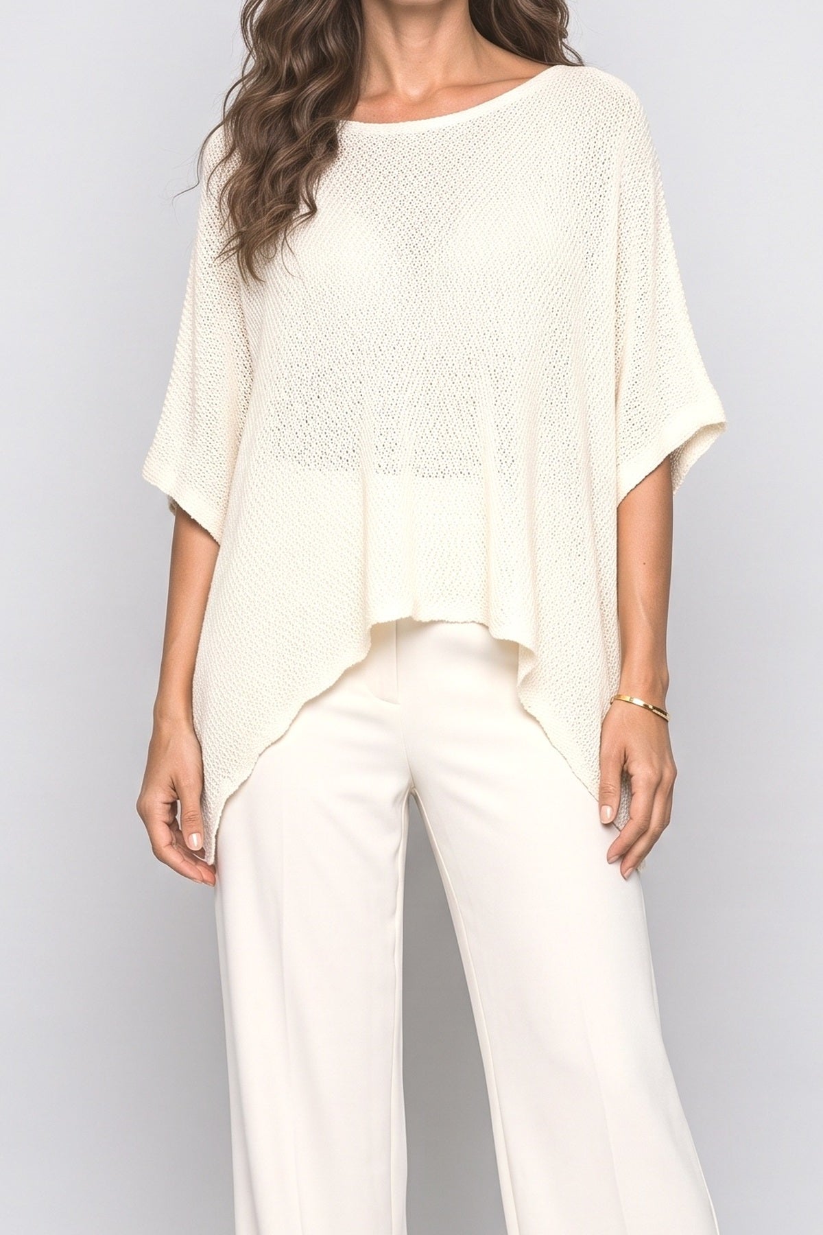 Batwing Sleeve Asymmetric Knit Top, fabric detail