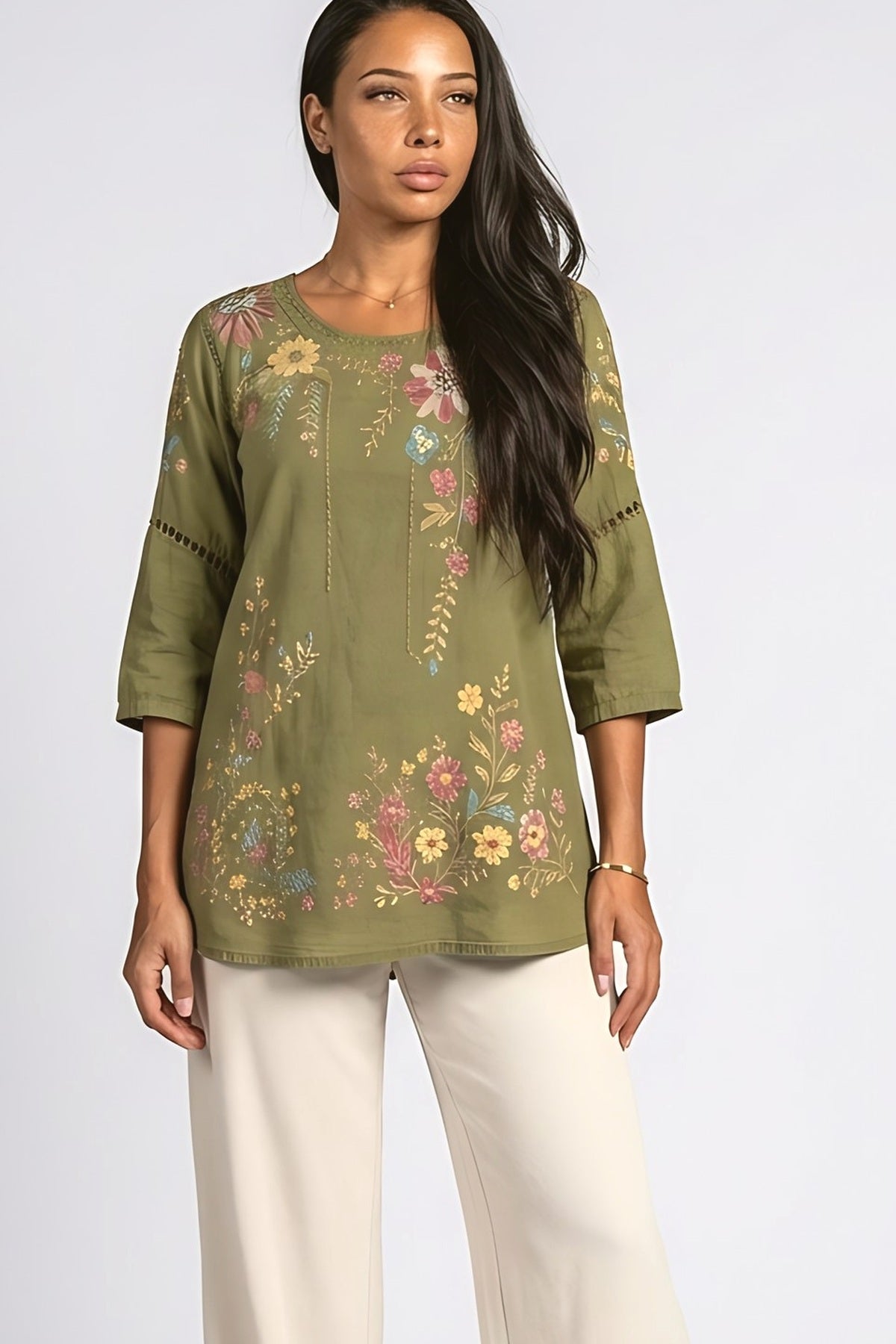 Green Floral Blouse, fabric detail