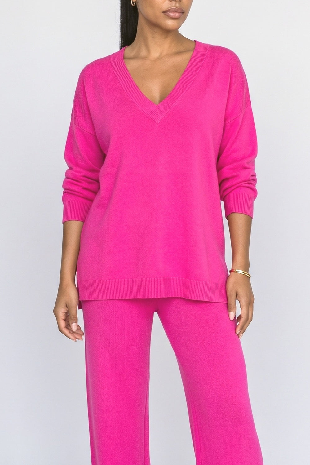 Knit V-Neck Lounge Set, fabric detail
