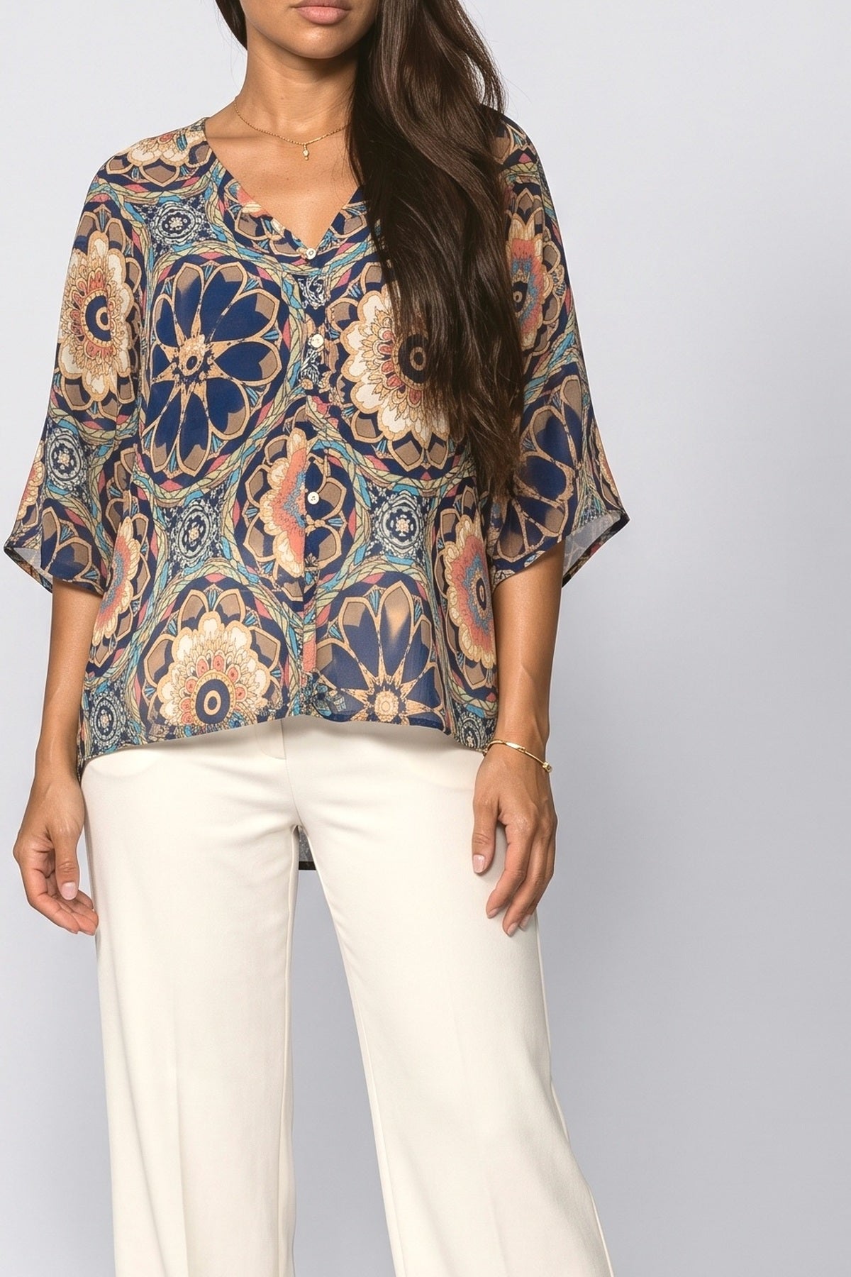 V-Neck Draped Blouse, fabric detail