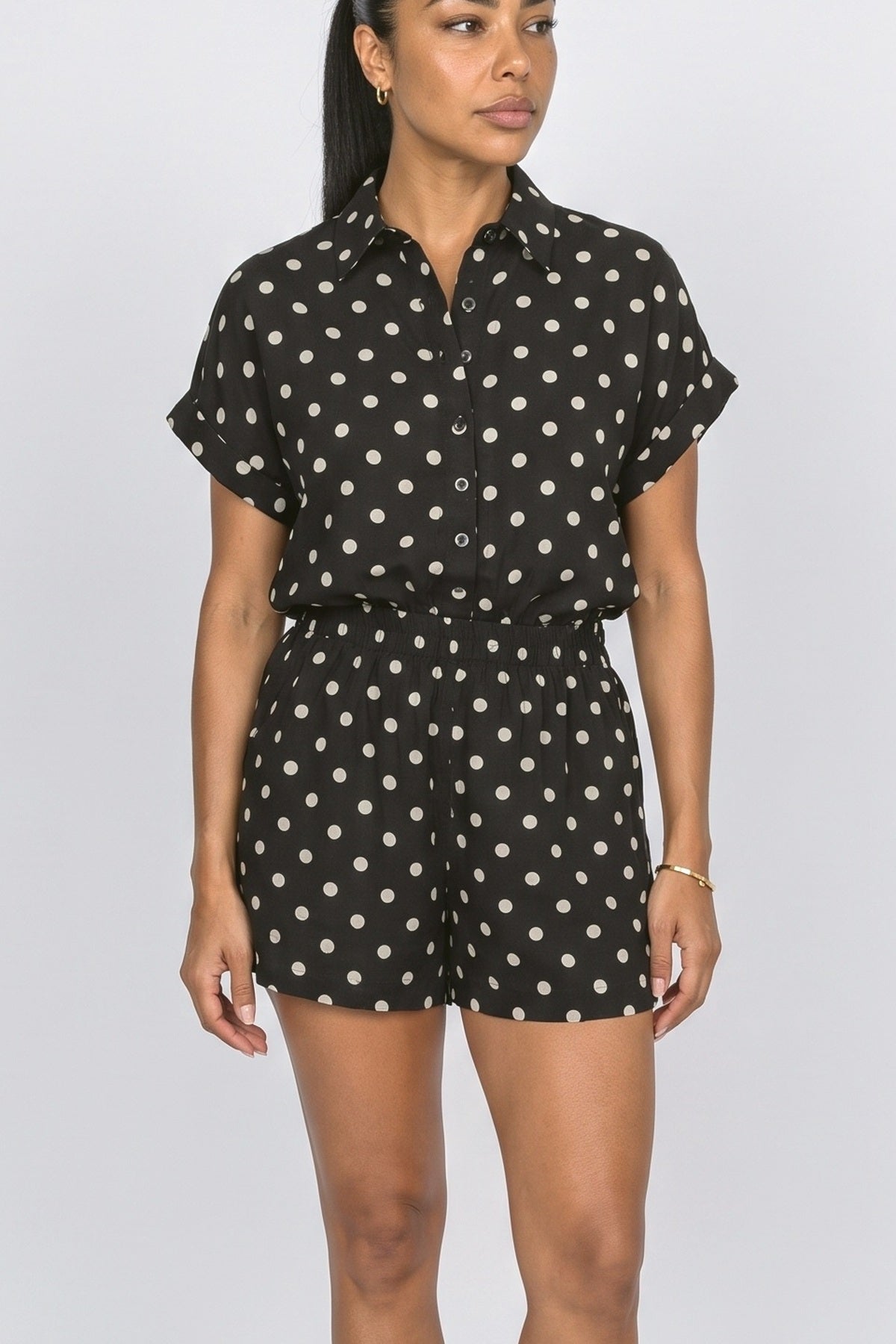 Polka Dot Draped Two Piece Outfit, fabric detail