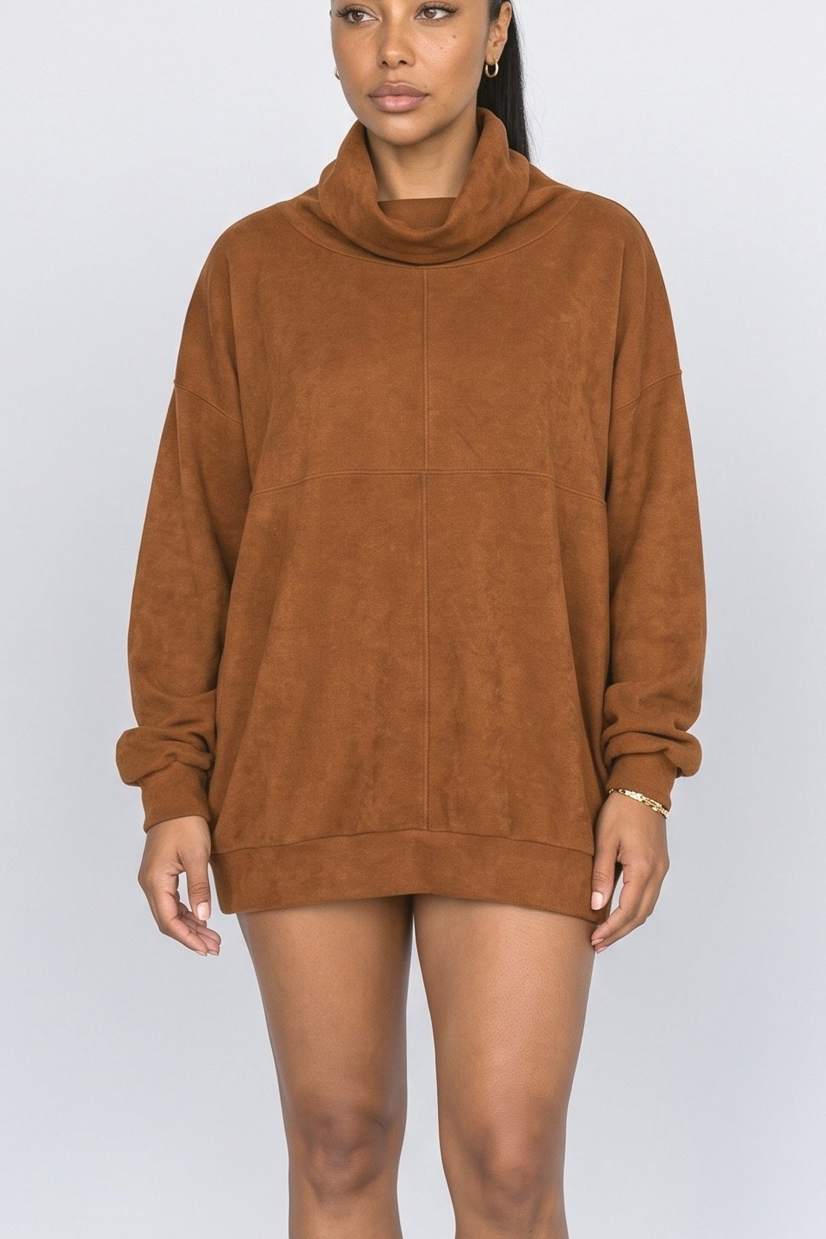Cowl Neck Oversized Pullover Sweater, fabric detail