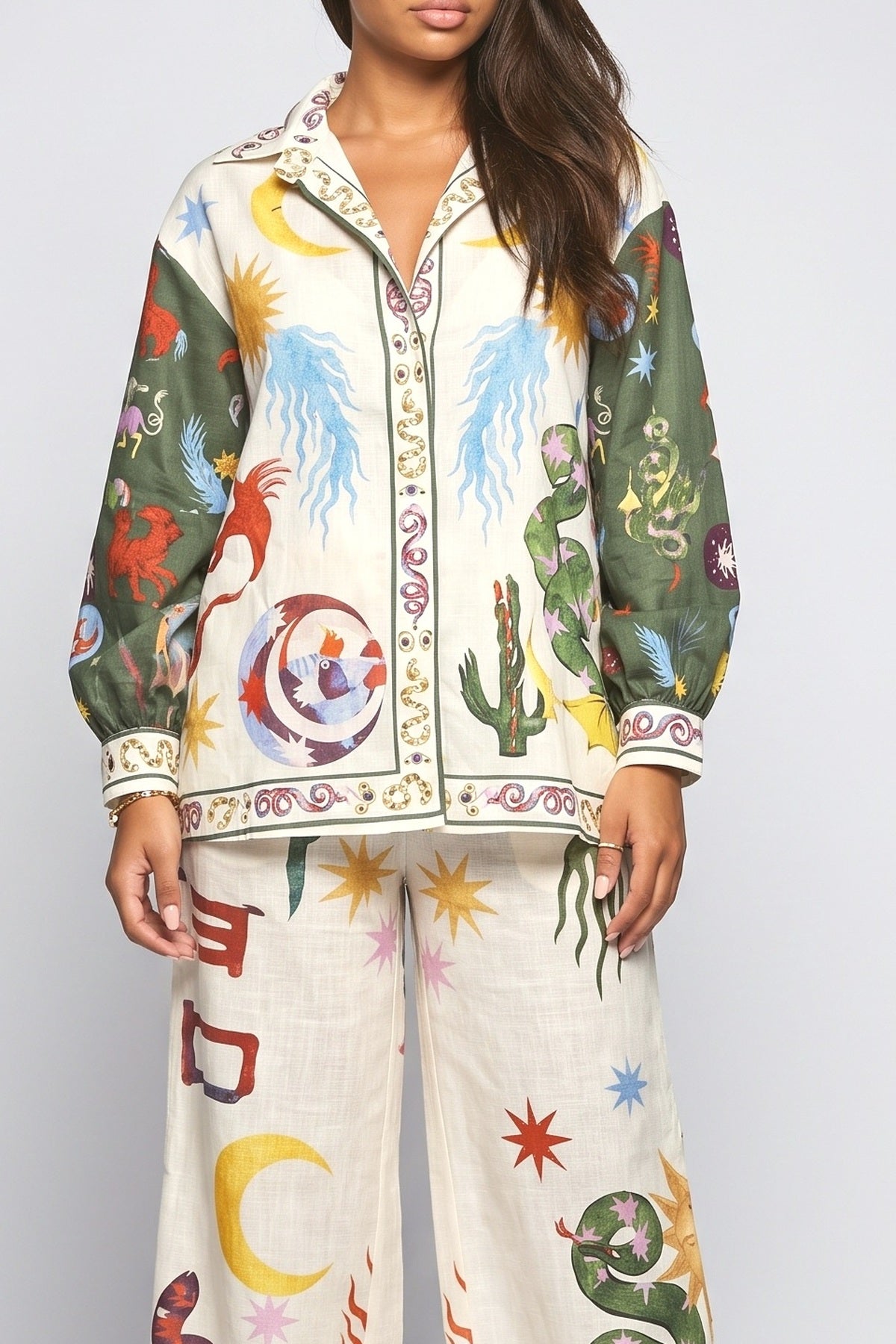 Multicolor Long Sleeve Outfit Set, fabric detail