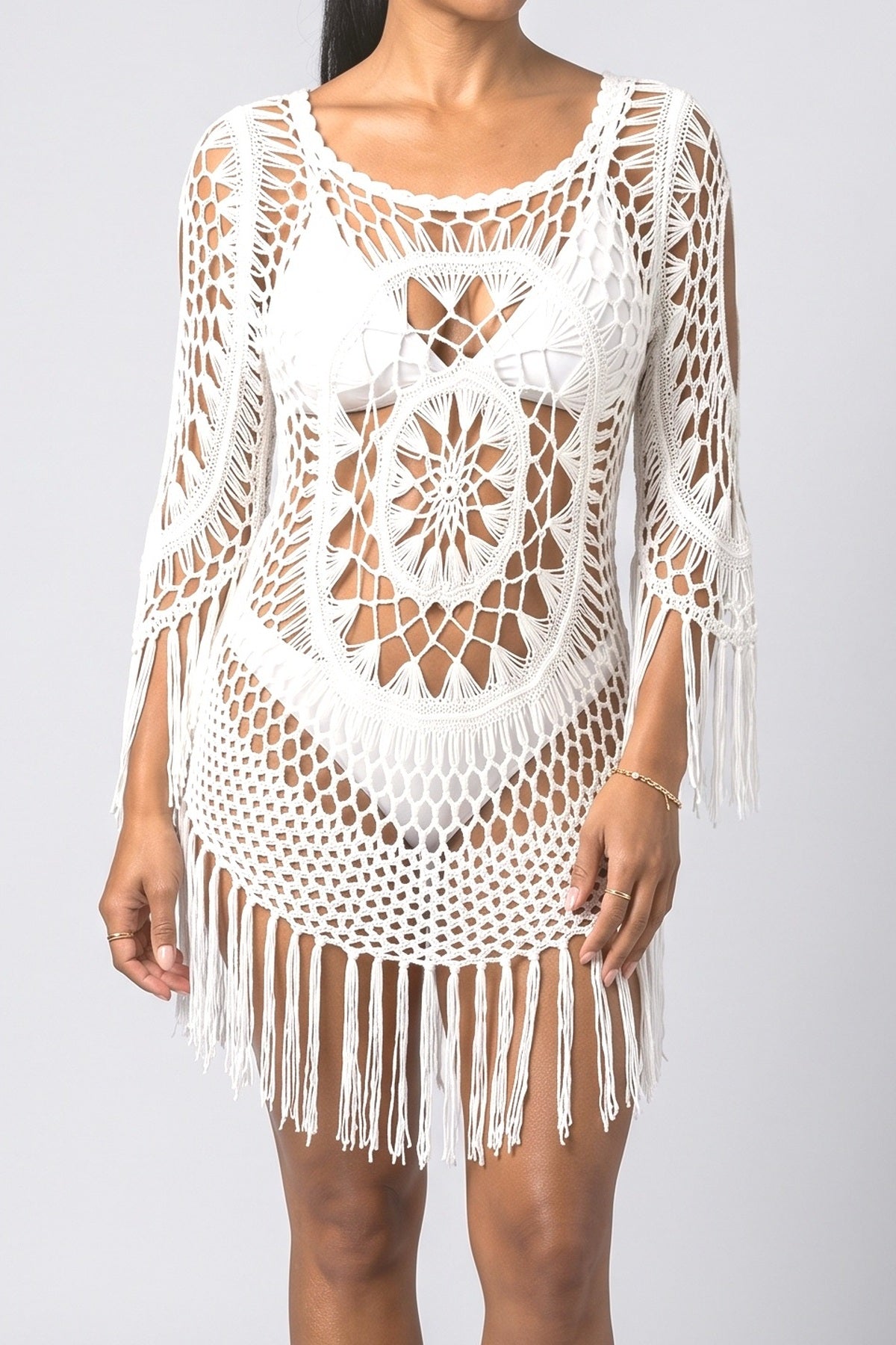 Crochet Fringe Beach Dress, fabric detail