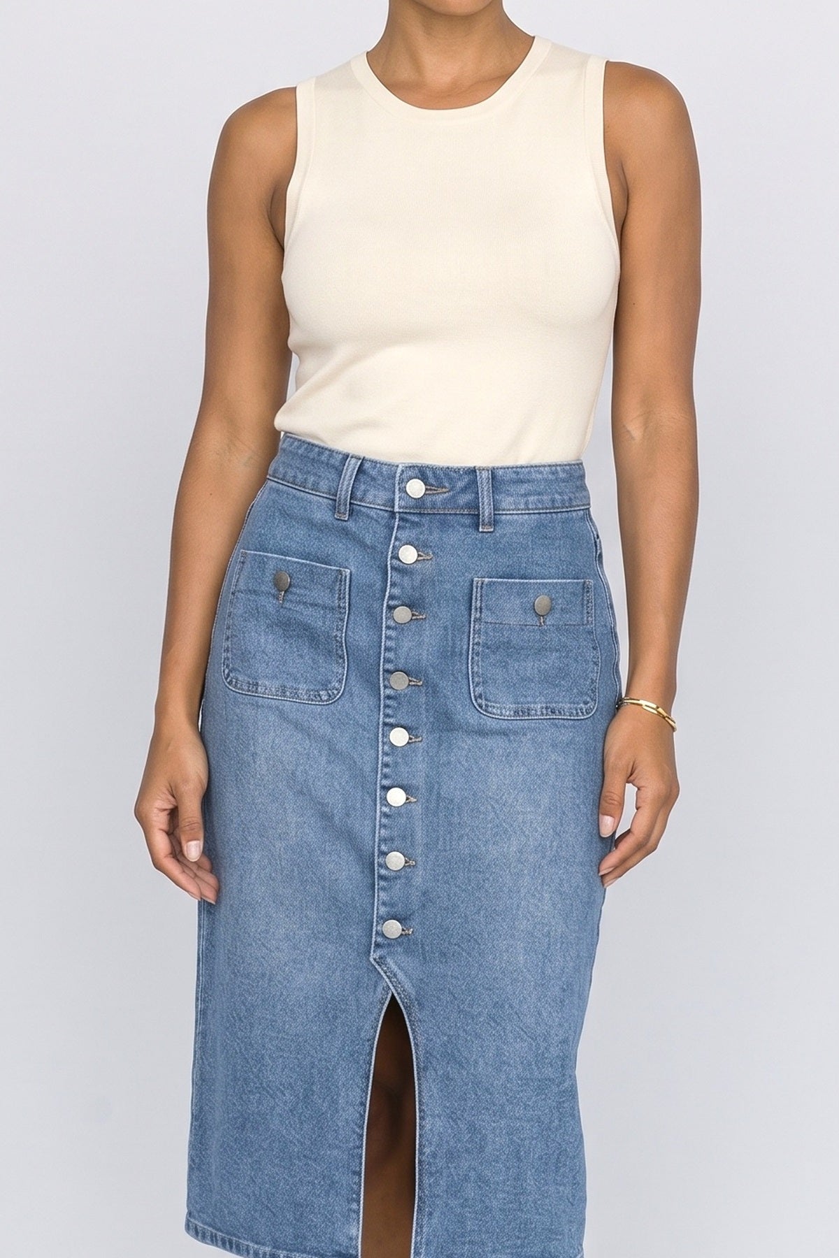 Denim Midi Skirt, fabric detail