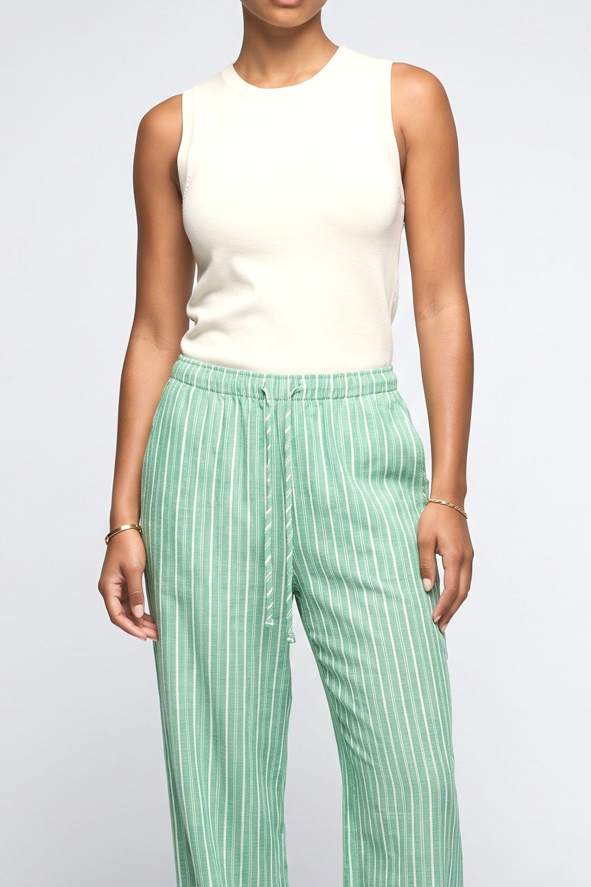 Green Striped Relaxed Pants, fabric detail