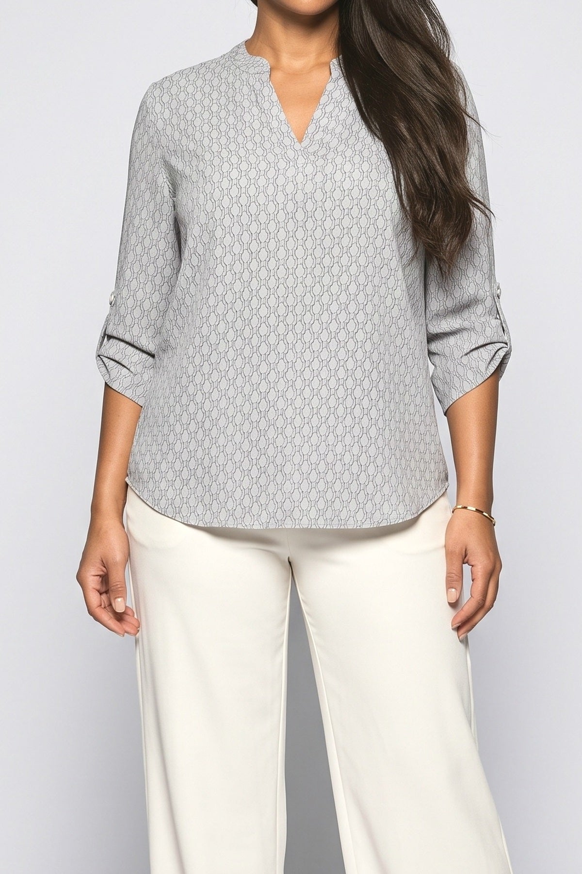 V-Neck Geometric Blouse, fabric detail