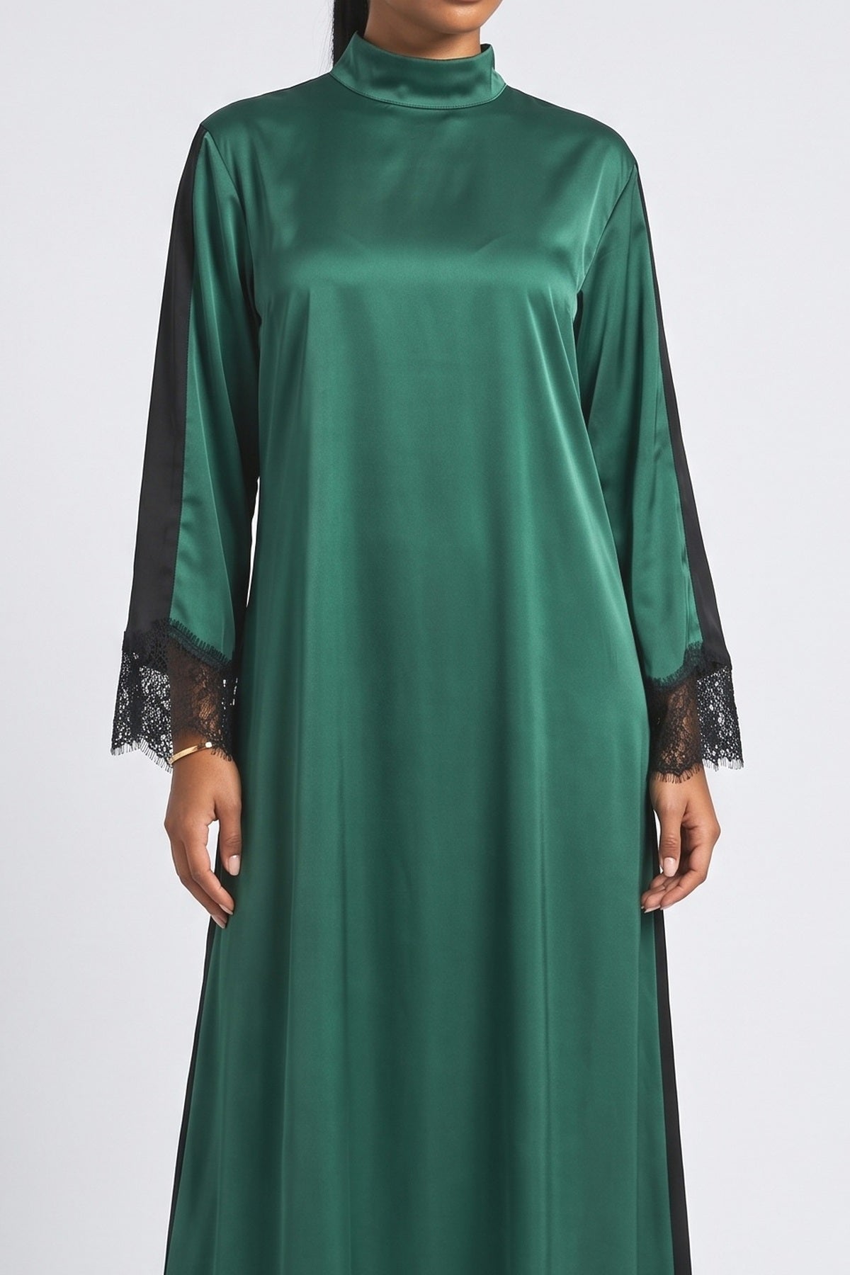 Green Colorblock Satin Maxi Dress, fabric detail