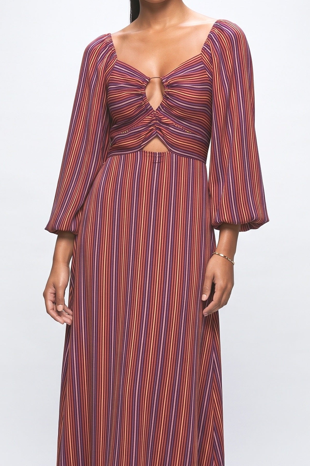 Hollow Design Striped Maxi Dress, fabric detail