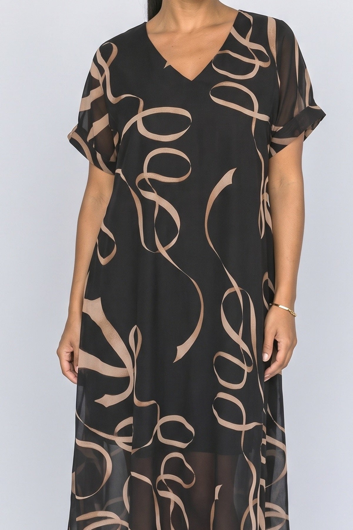 Black Chiffon Midi Dress, fabric detail