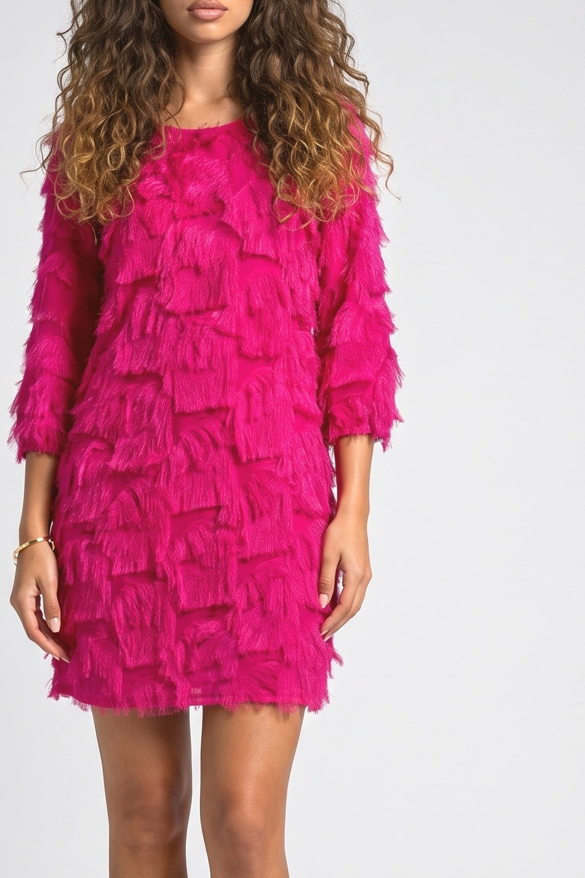 Fringed Mid-length Sleeve Mini Dress, fabric detail