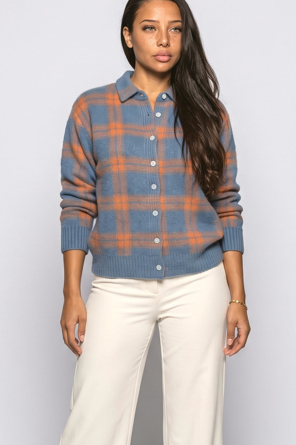 Plaid Knit Cardigan, fabric detail
