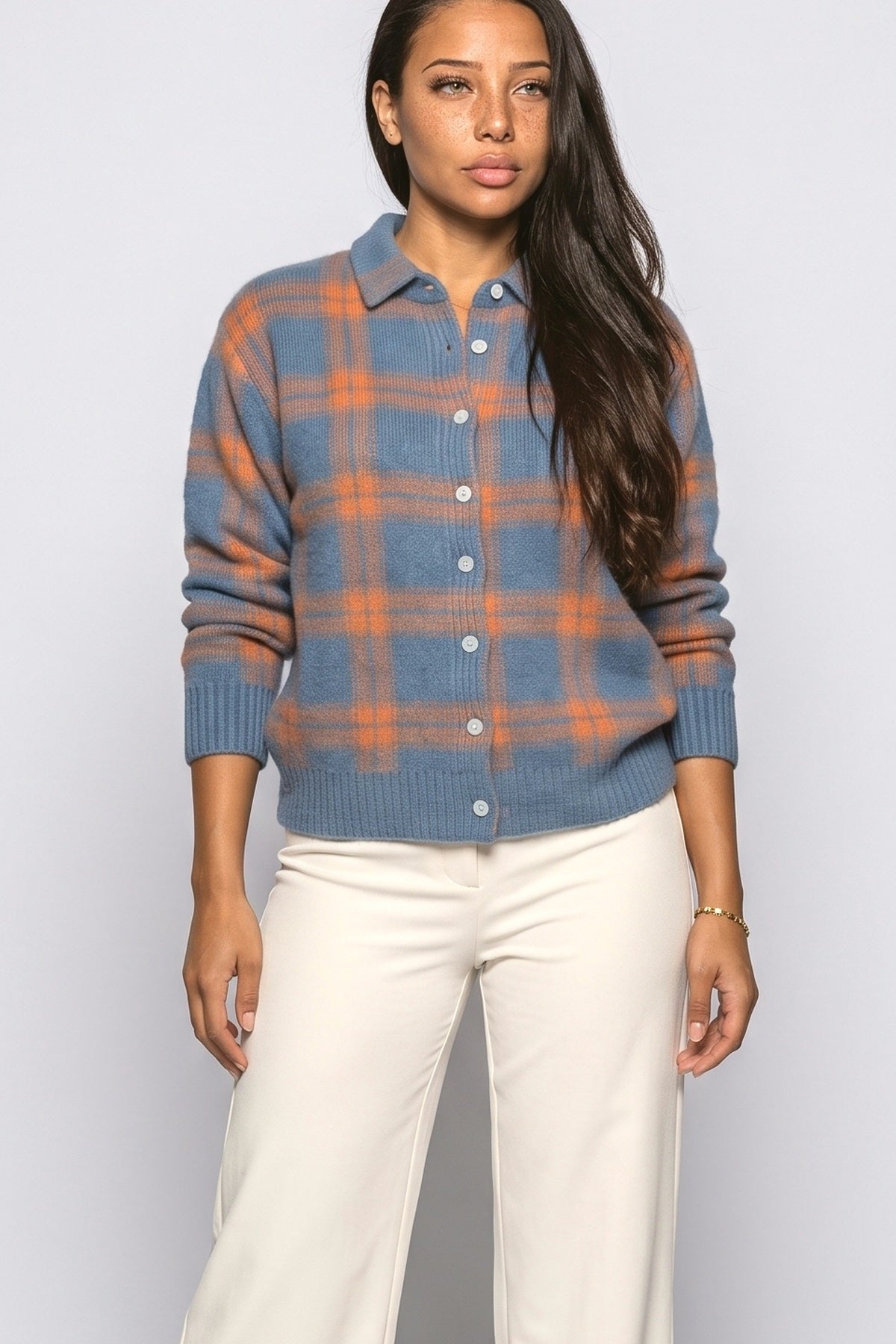 Plaid Knit Cardigan, fabric detail