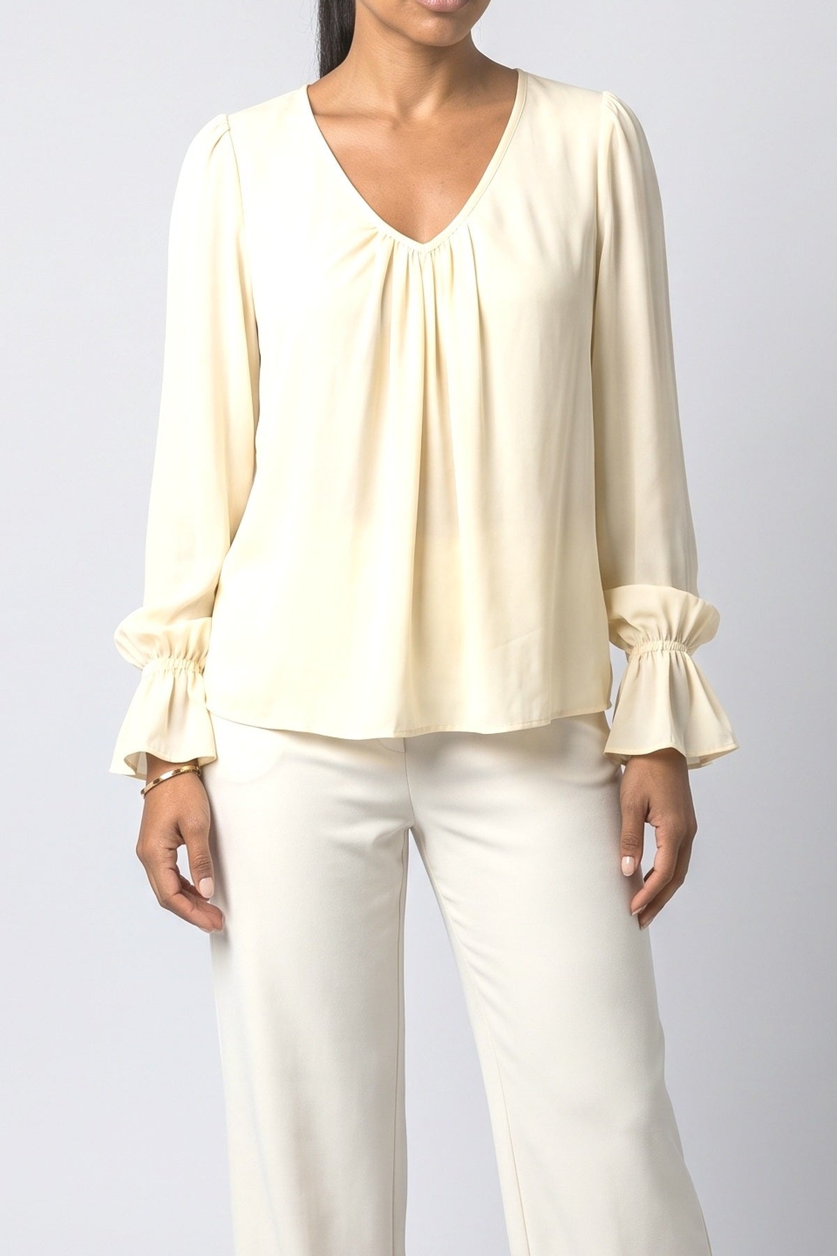 V-Neck Pleated Blouse, fabric detail