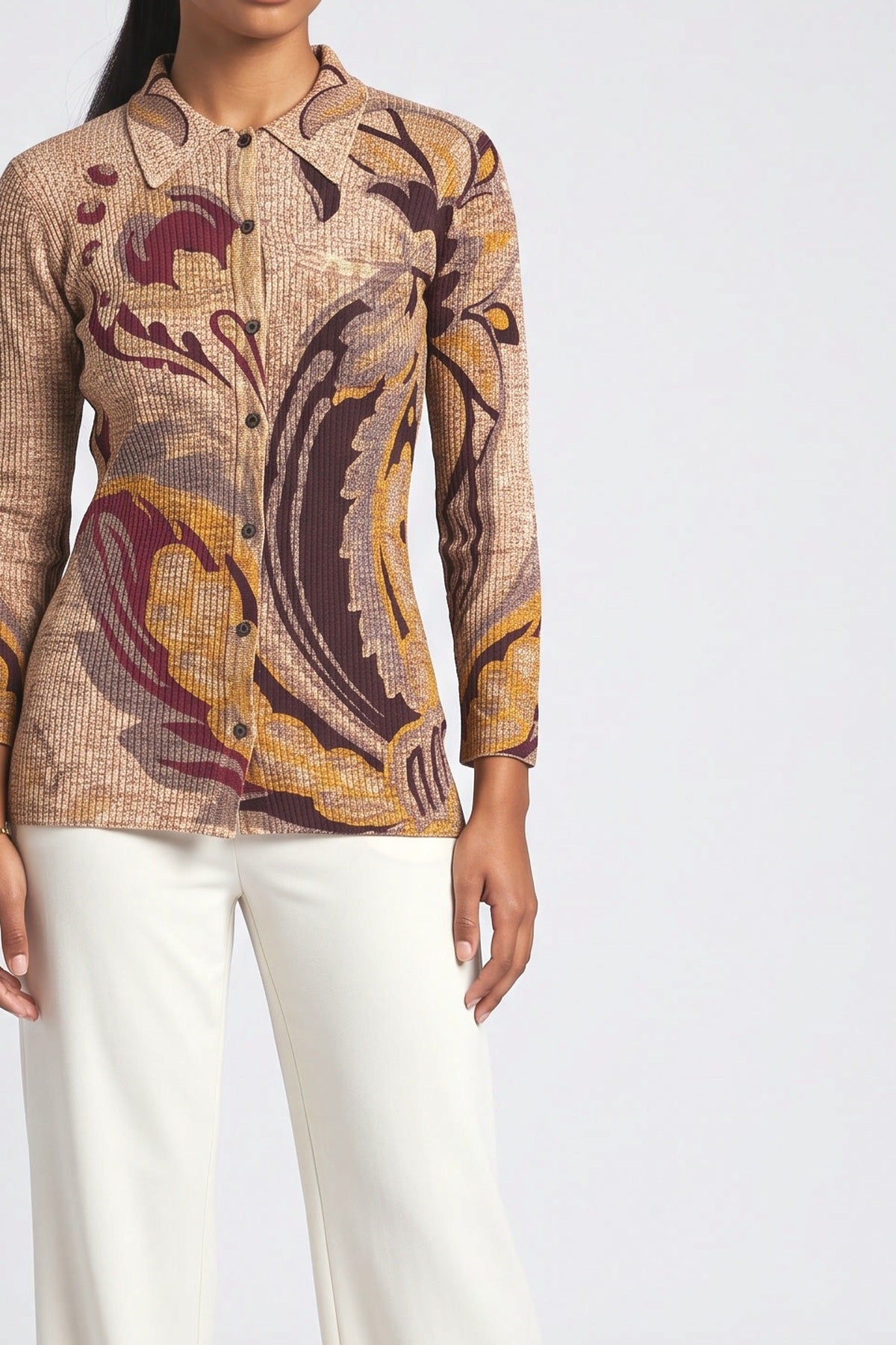 Multicolor Paisley Knit Top, fabric detail