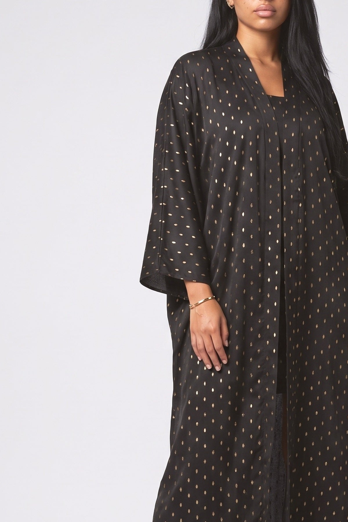 Gold Dot Print Robe Two-Piece Set, fabric detail