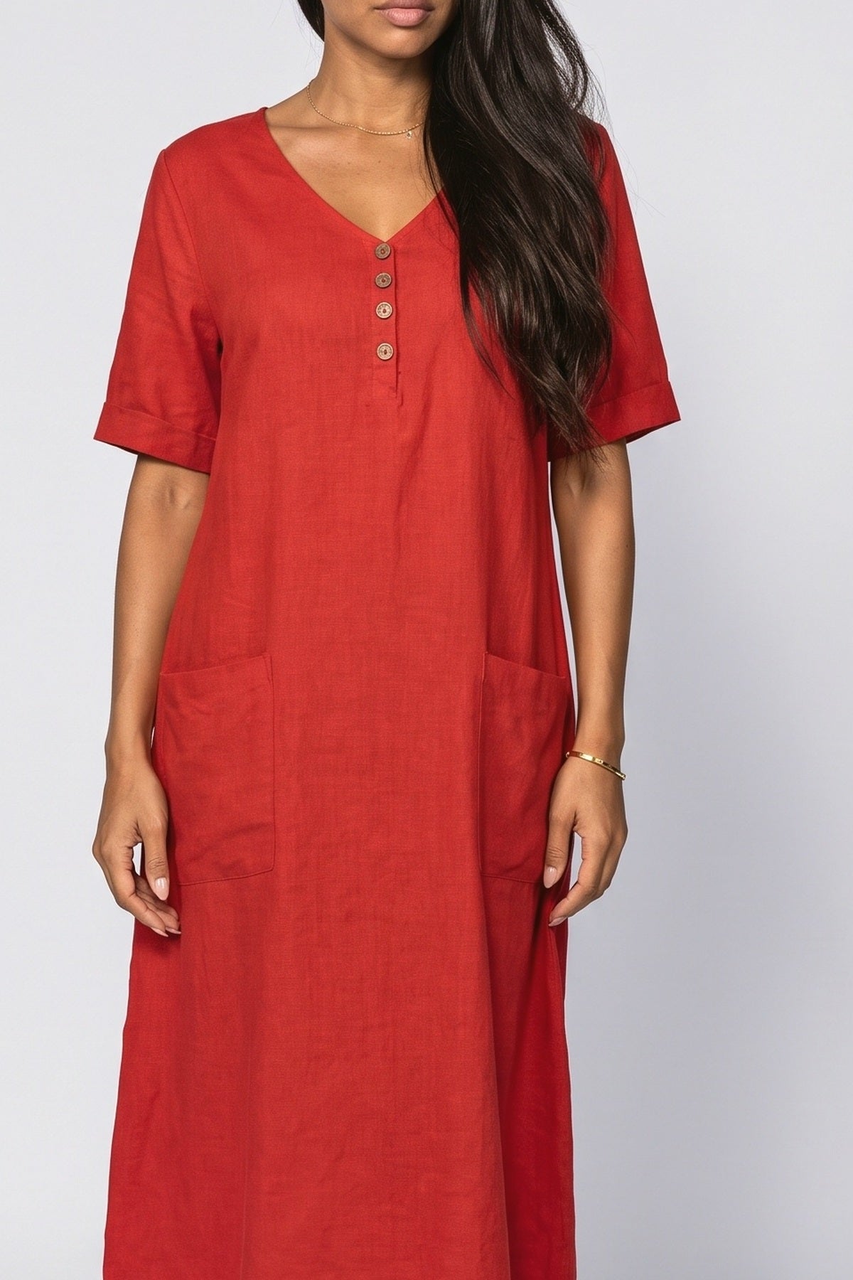 V-Neck Midi Dress, fabric detail